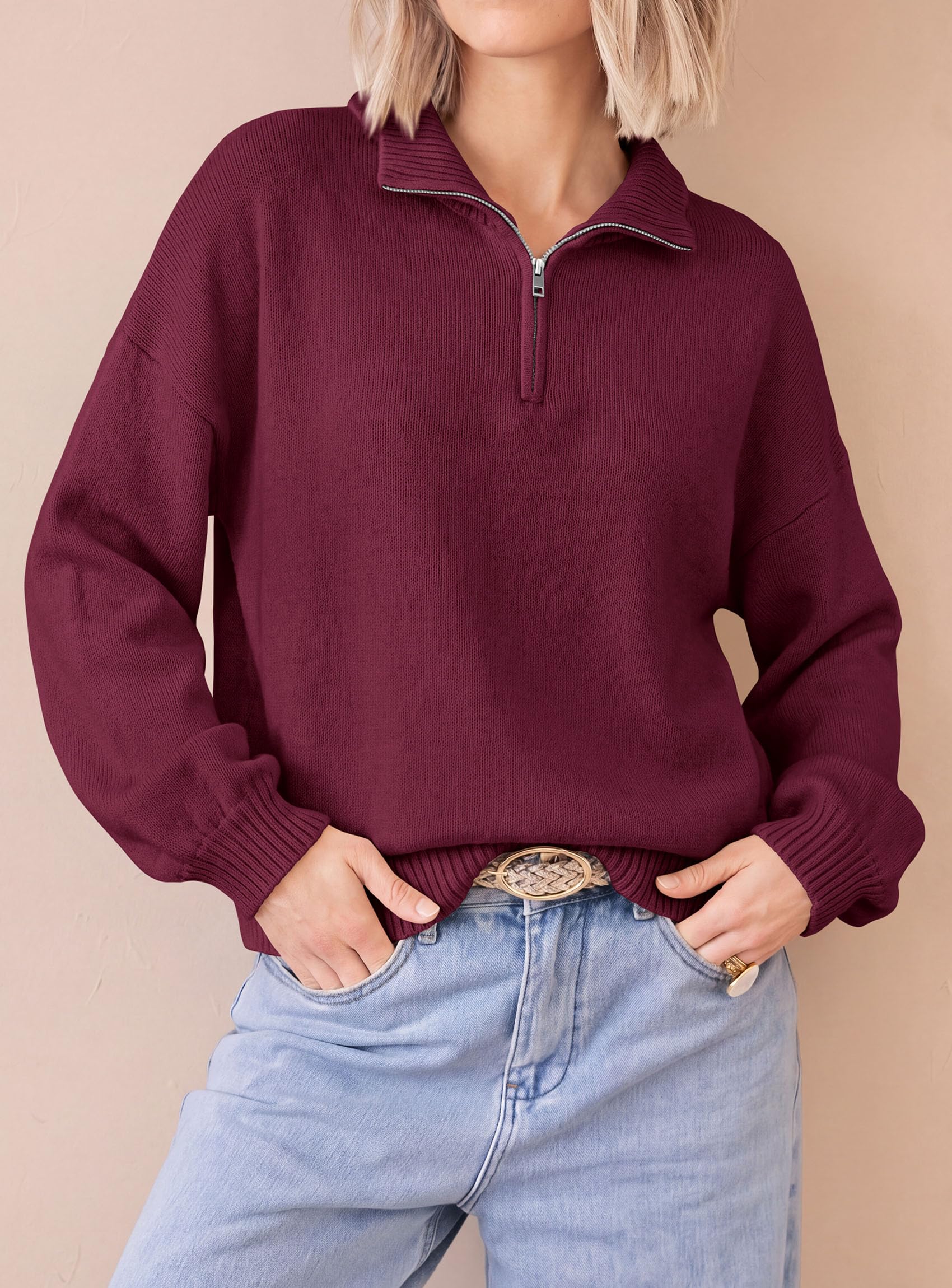 Women's Sweaters Oversized Quarter Zip Pullover Fall Outfits