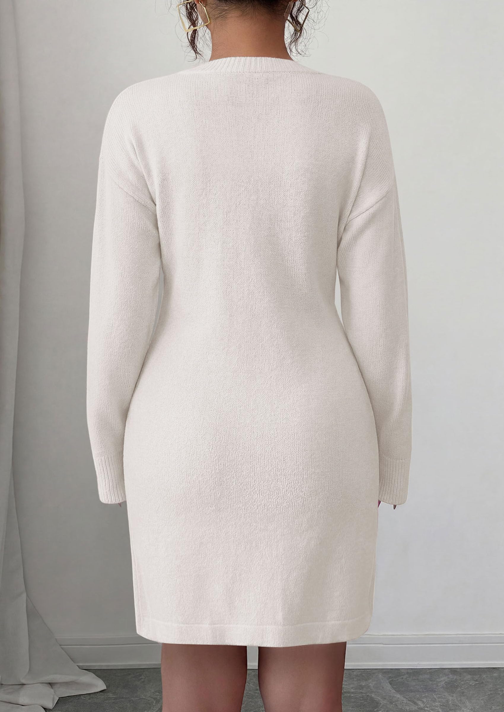 Women's Embroidered Long Sleeve Bodycon Mini Sweater Dress