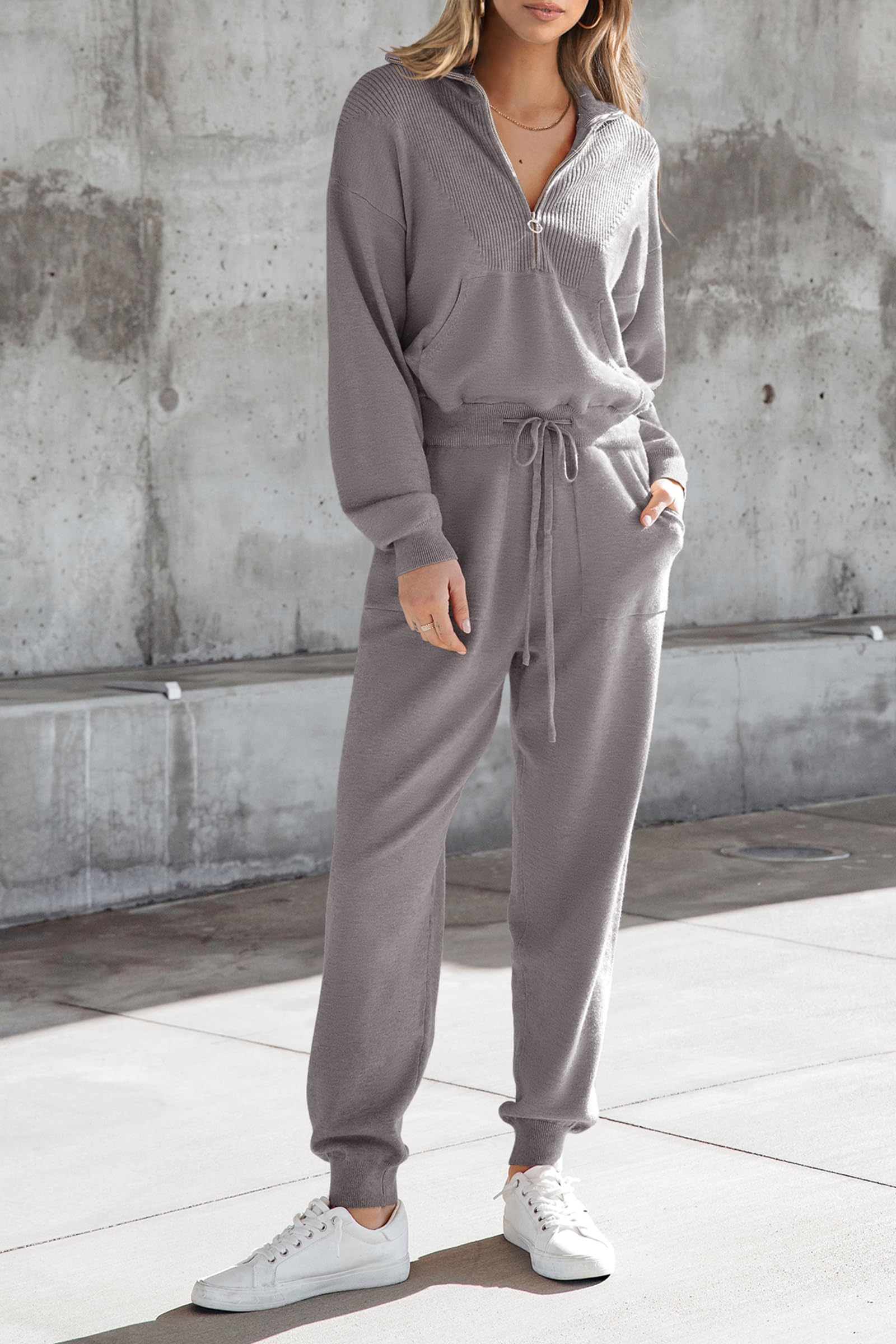 Women's 2 Piece Sweatsuits Set Fall Outfits(Light Grey,S)