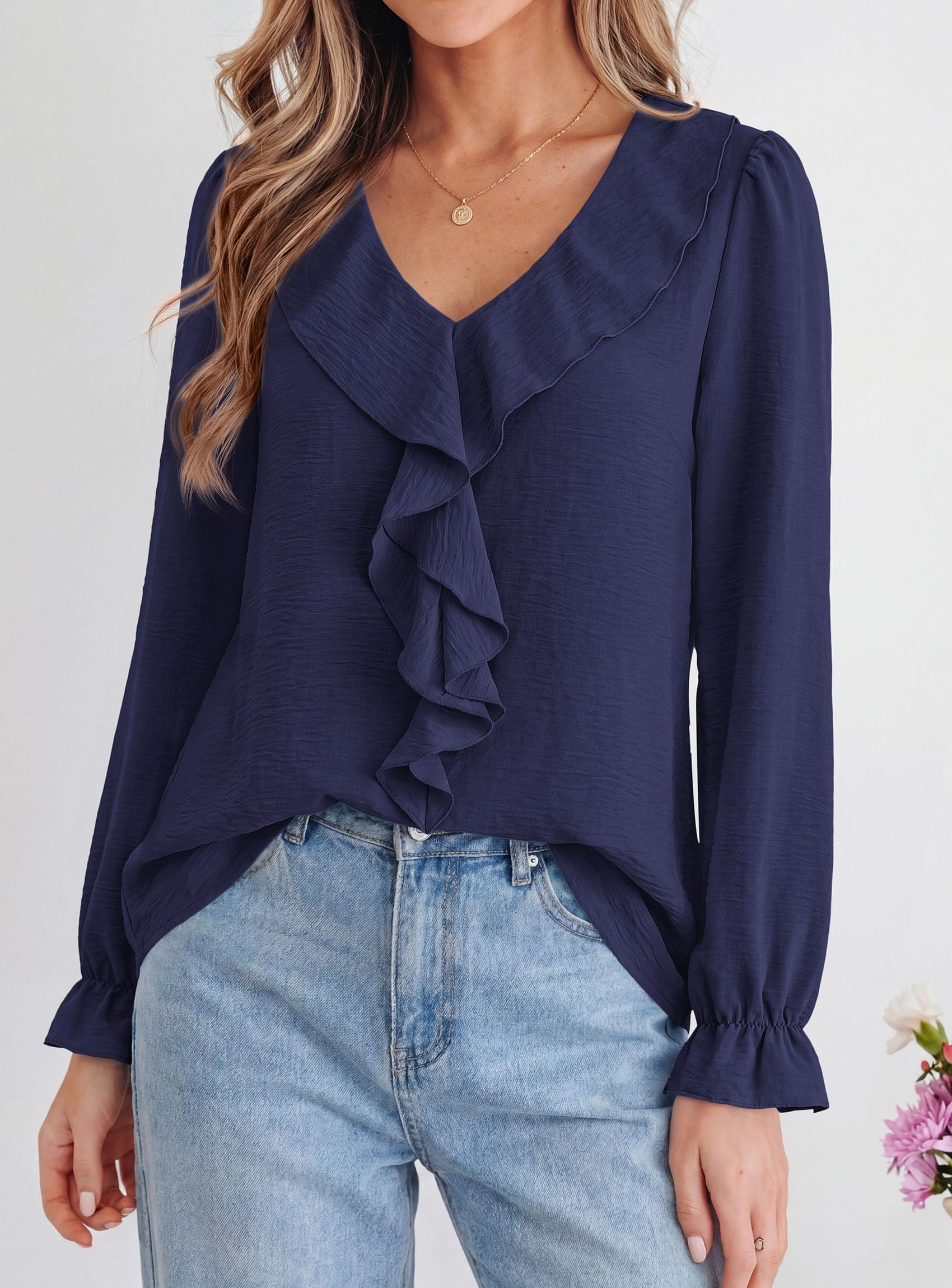 Women Early Fall Fashion Dressy Casual Blouses Navy Blue,S