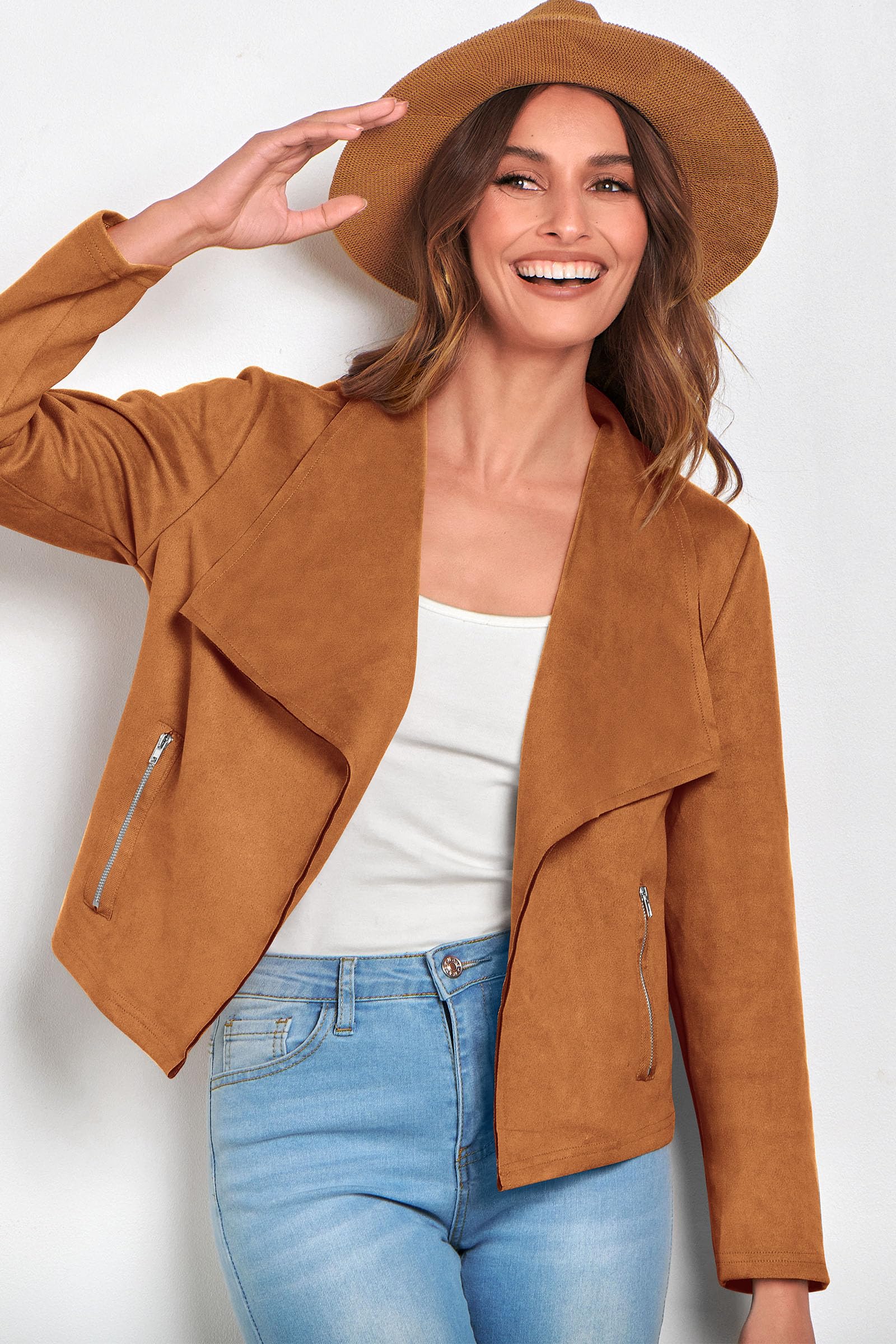 Women's Fall Fashion Faux Suede Jackets(Brown,Medium)