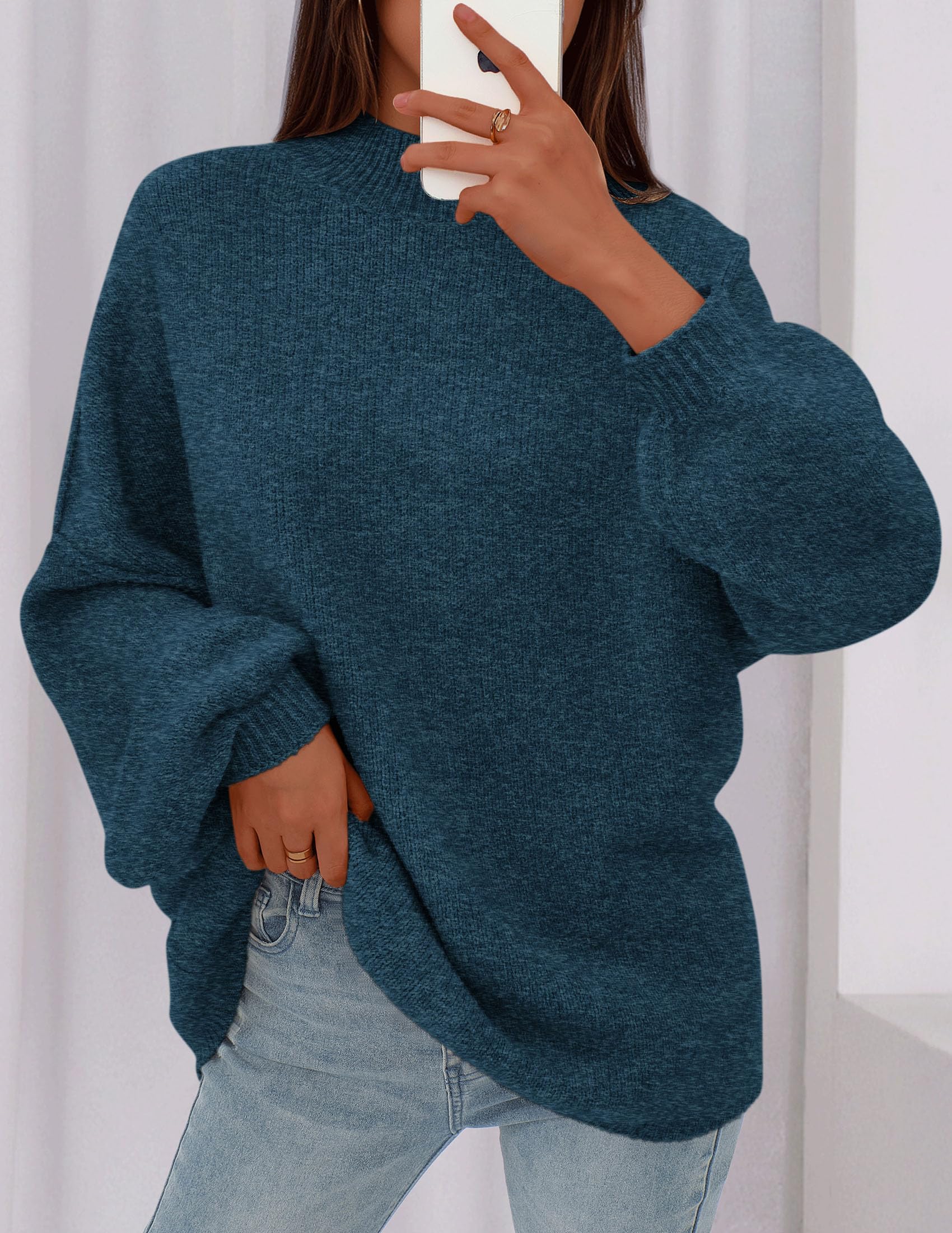 Women's Oversized Sweaters Fall Clothes (Dark Teal,S)
