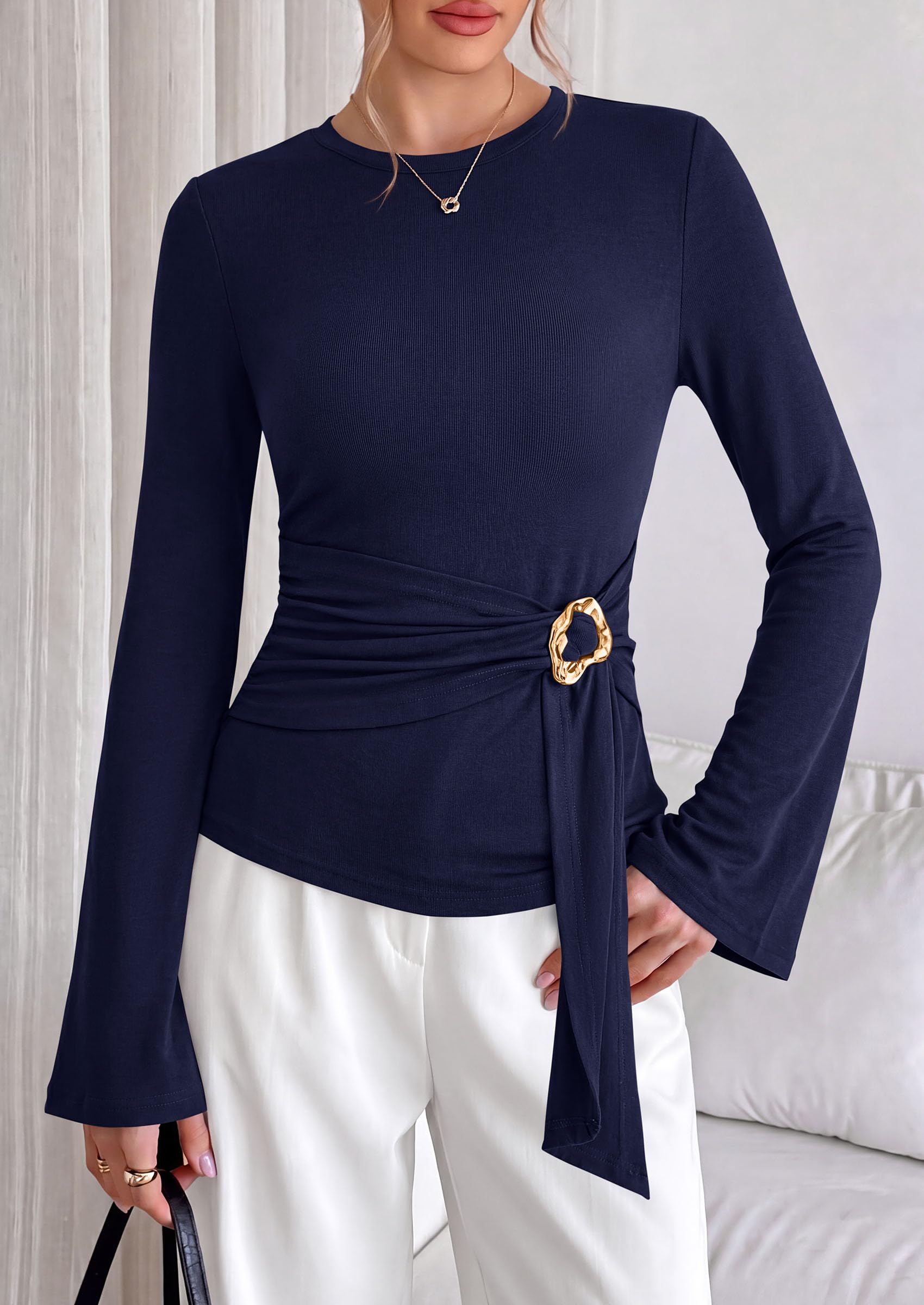 Asymmetrical Tops for Women Fall Business Casual Peplum Top