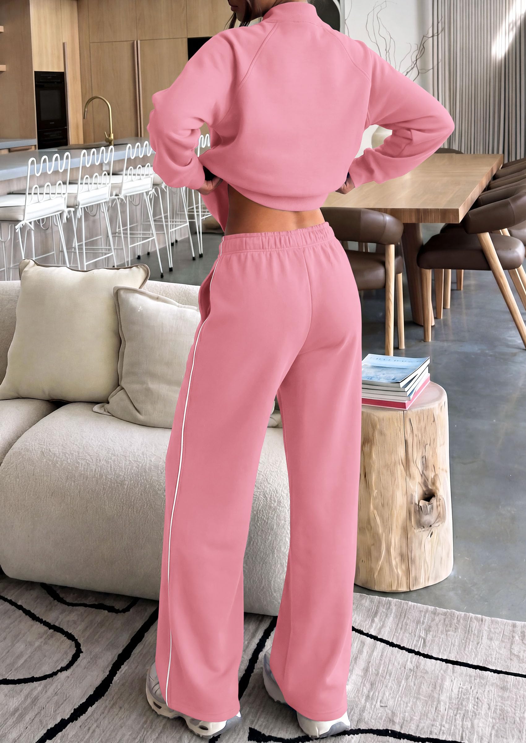 Women's 2 Piece Sweat Set Casual Fall Outfits,Pink,XXL