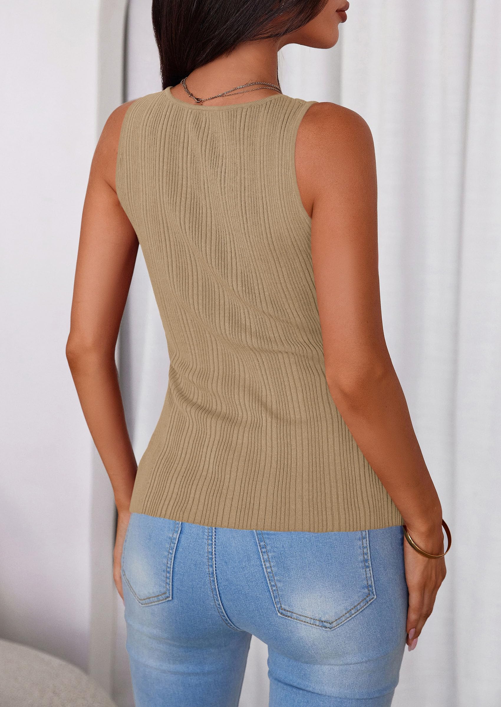 Sleeveless Button Down Shirts for Women Summer 2026 Going Out Ribbed Knit Tank Tops Y2K Clothes Trendy Vest Tops Camel