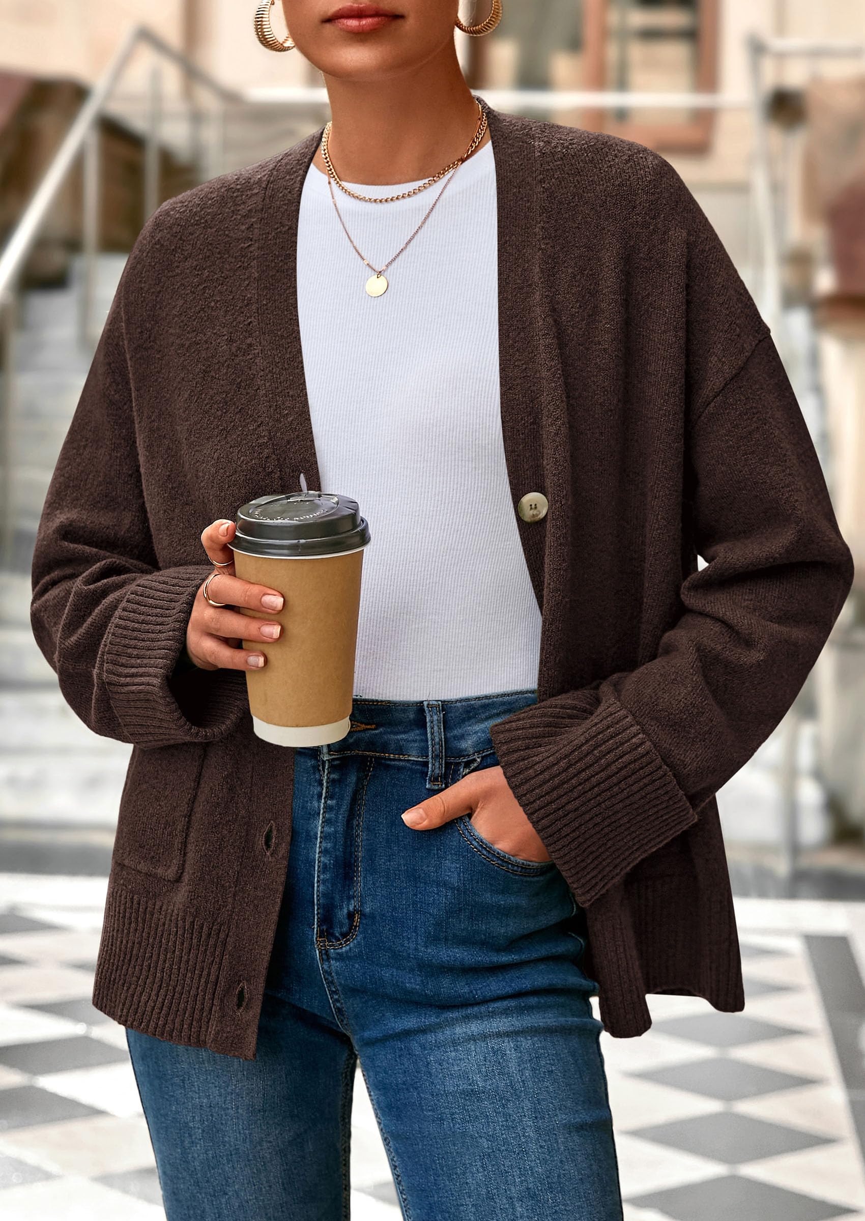 Women's Winter Oversized Cardigan Sweaters (Brown,S)
