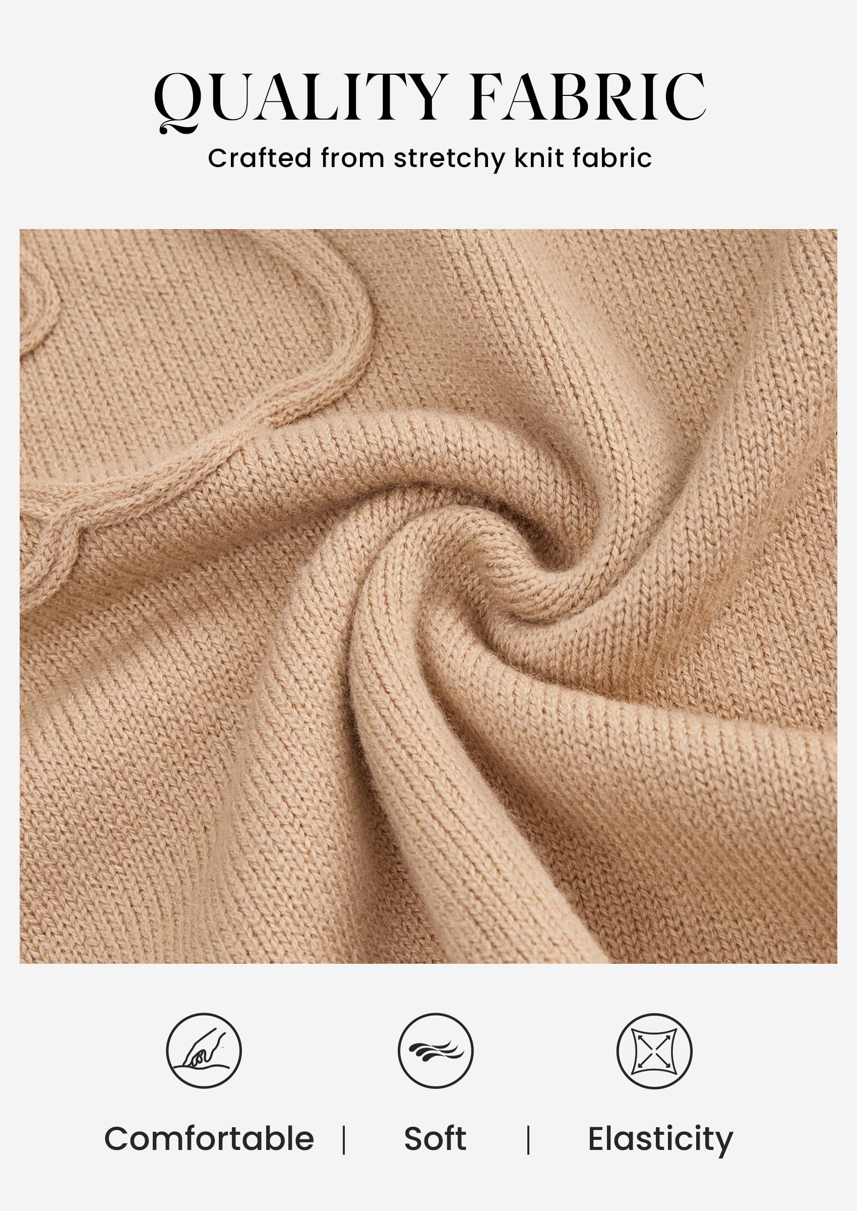 Womens Sweaters Floral Long Sleeve Knit Tops,Khaki,S