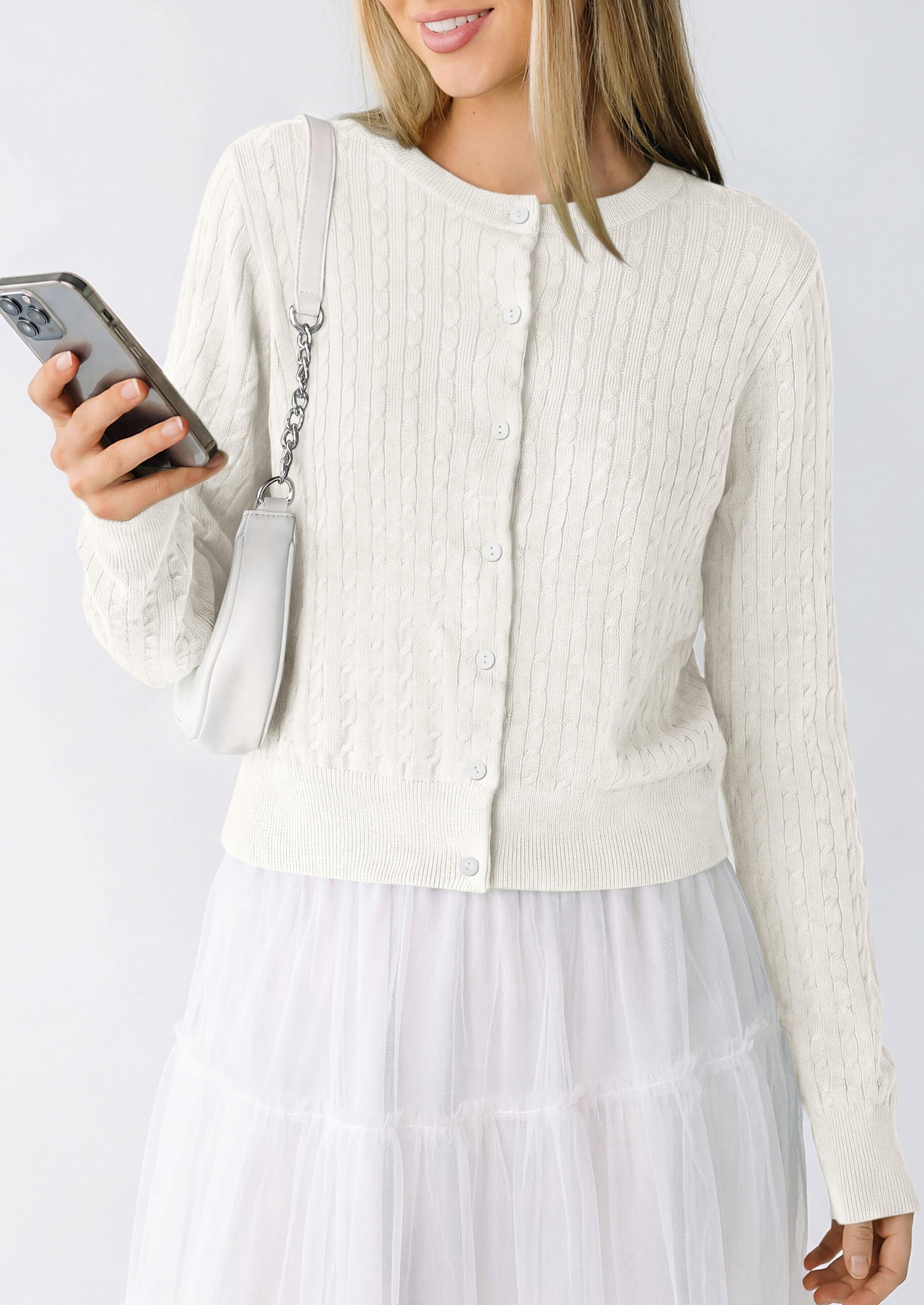 Women Fall Lightweight Cardigans Button Up Cable Knit Sweaters