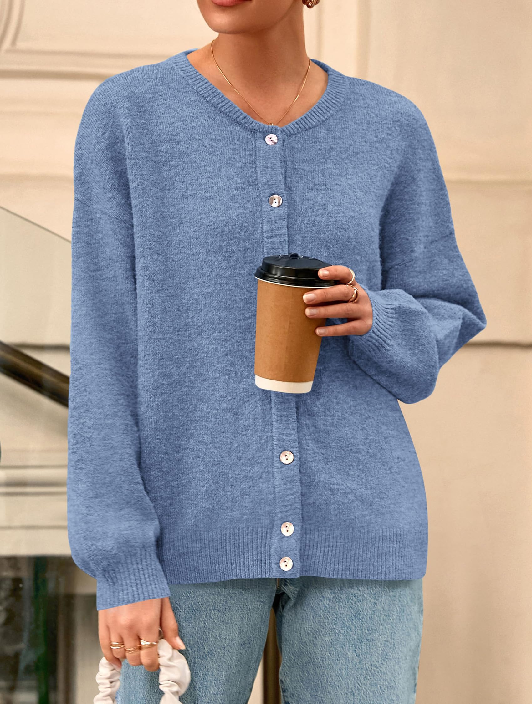 Womens Long Sleeve Cardigan Sweaters Button Down Knit Tops