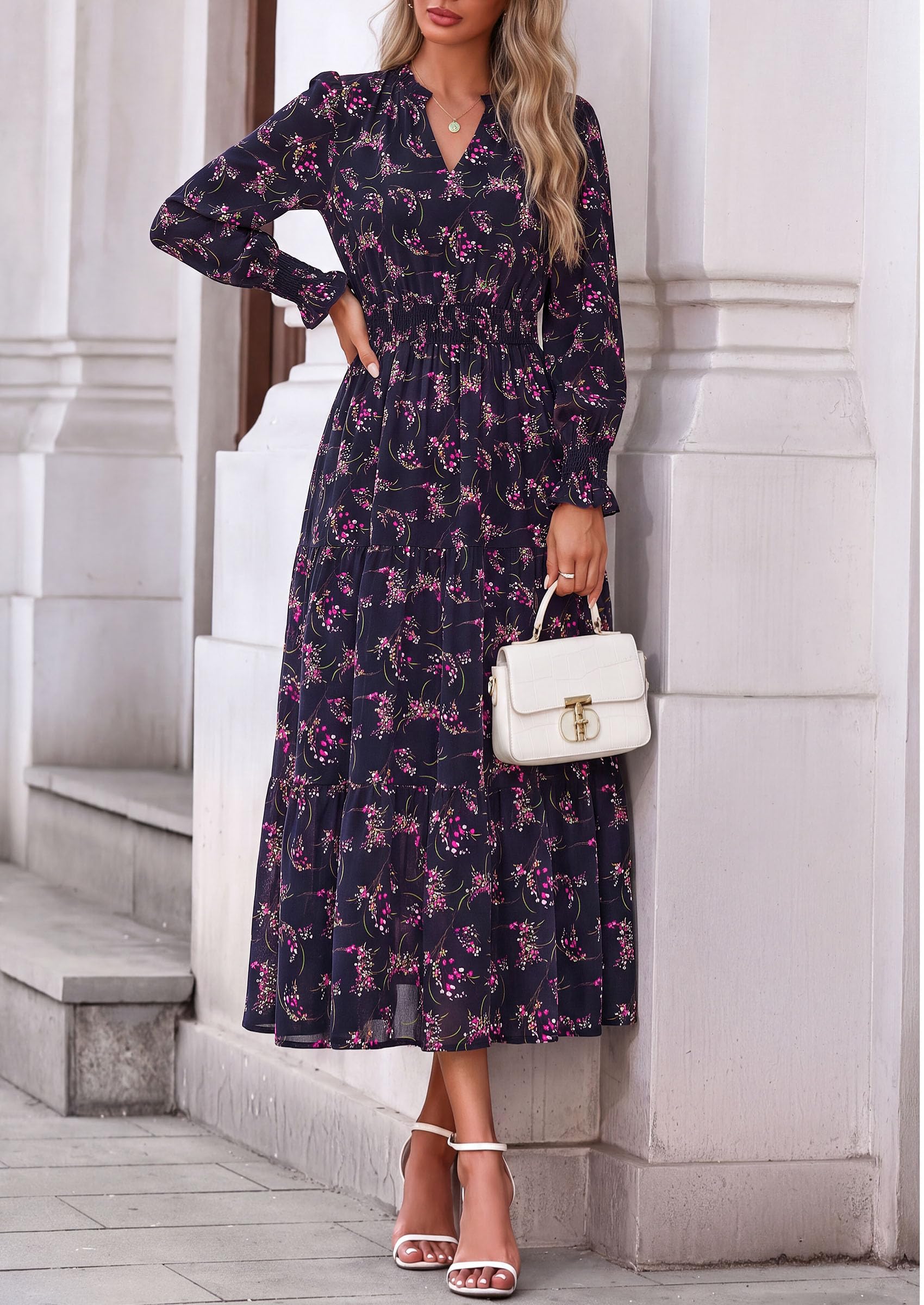 Women's Floral Maxi Dress Fall A Line Wedding Guest Dresses