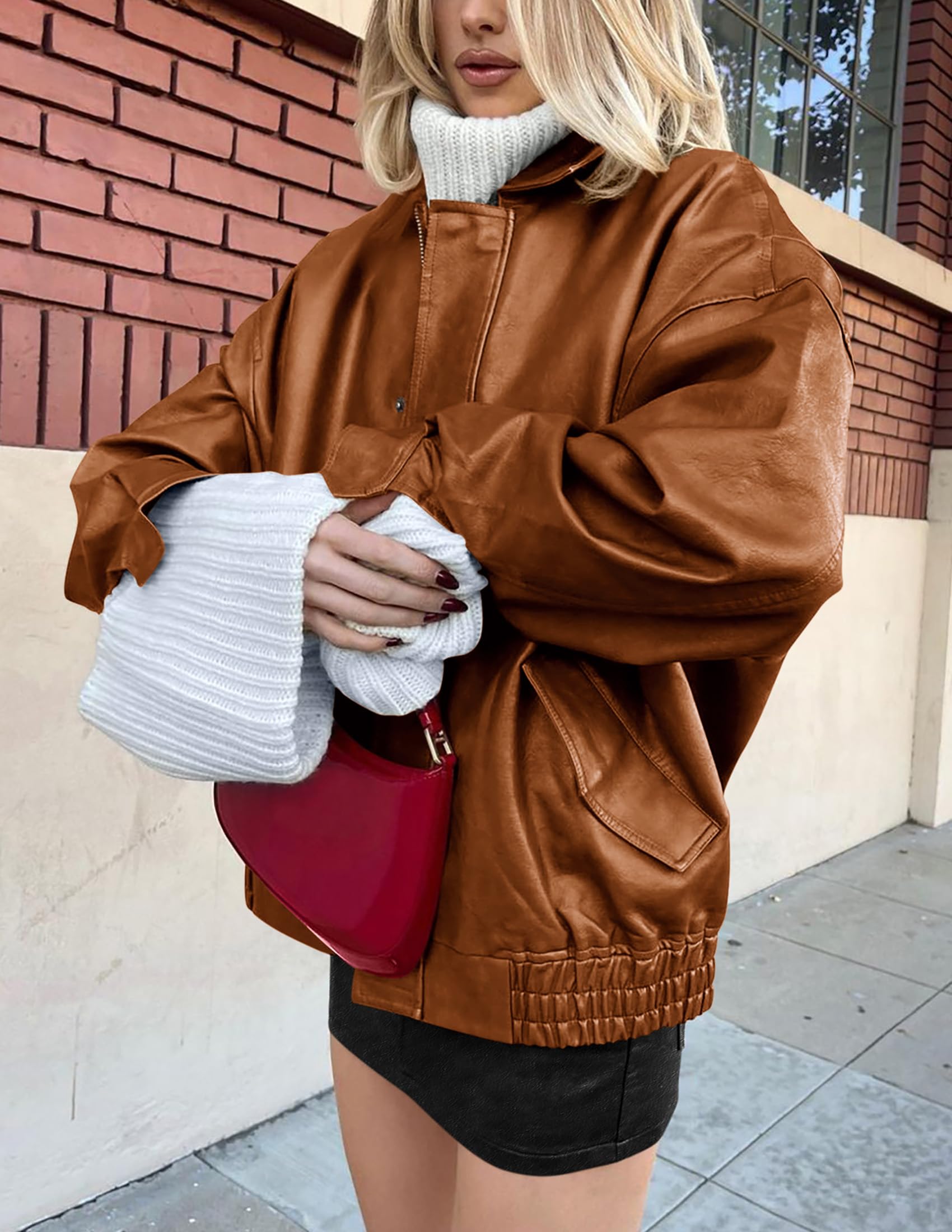 Women's Faux Leather Motorcycle Jackets(Brown,X-Small)