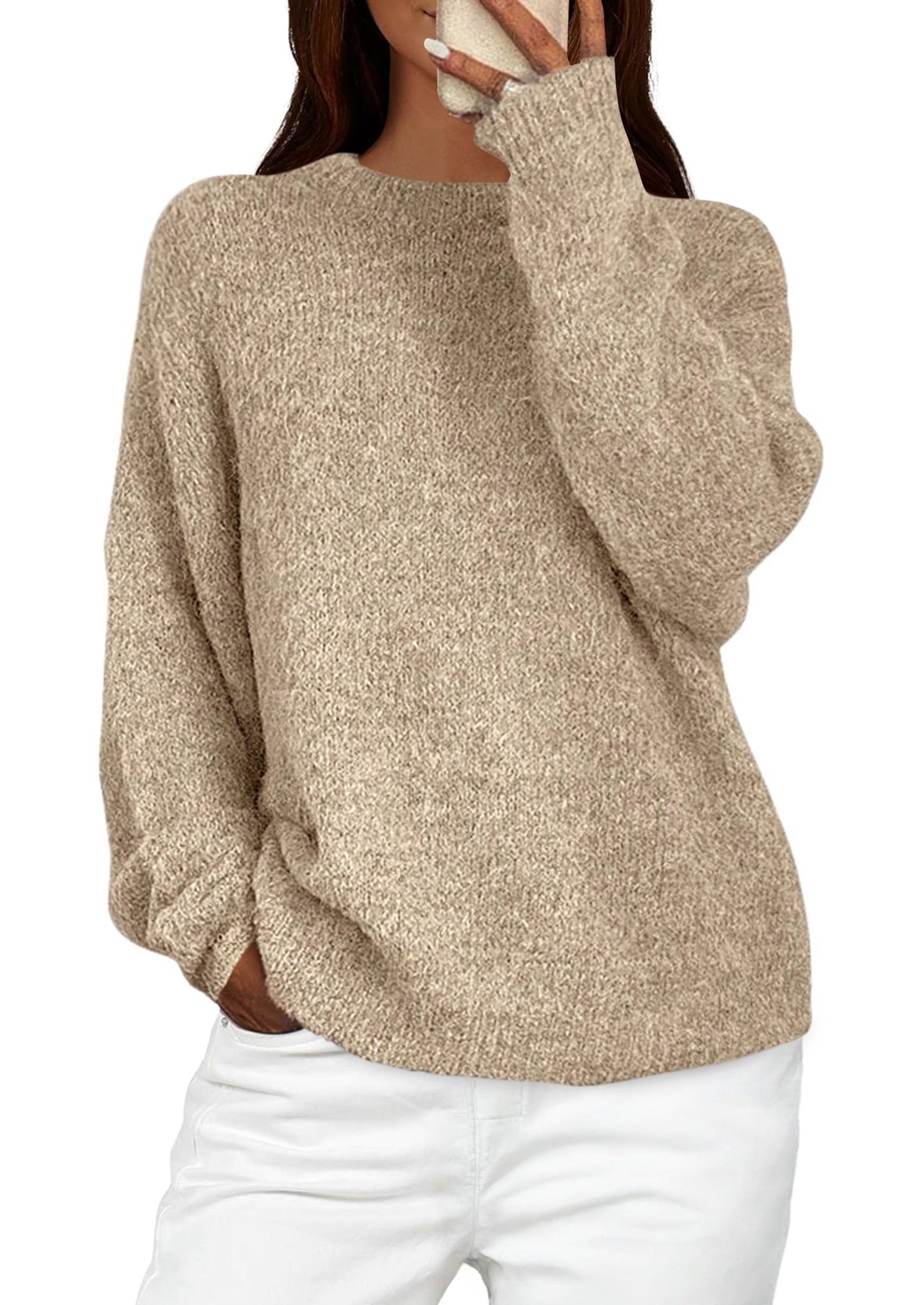 Womens Long Sleeve Oversized Pullover Sweater,Apricot,S