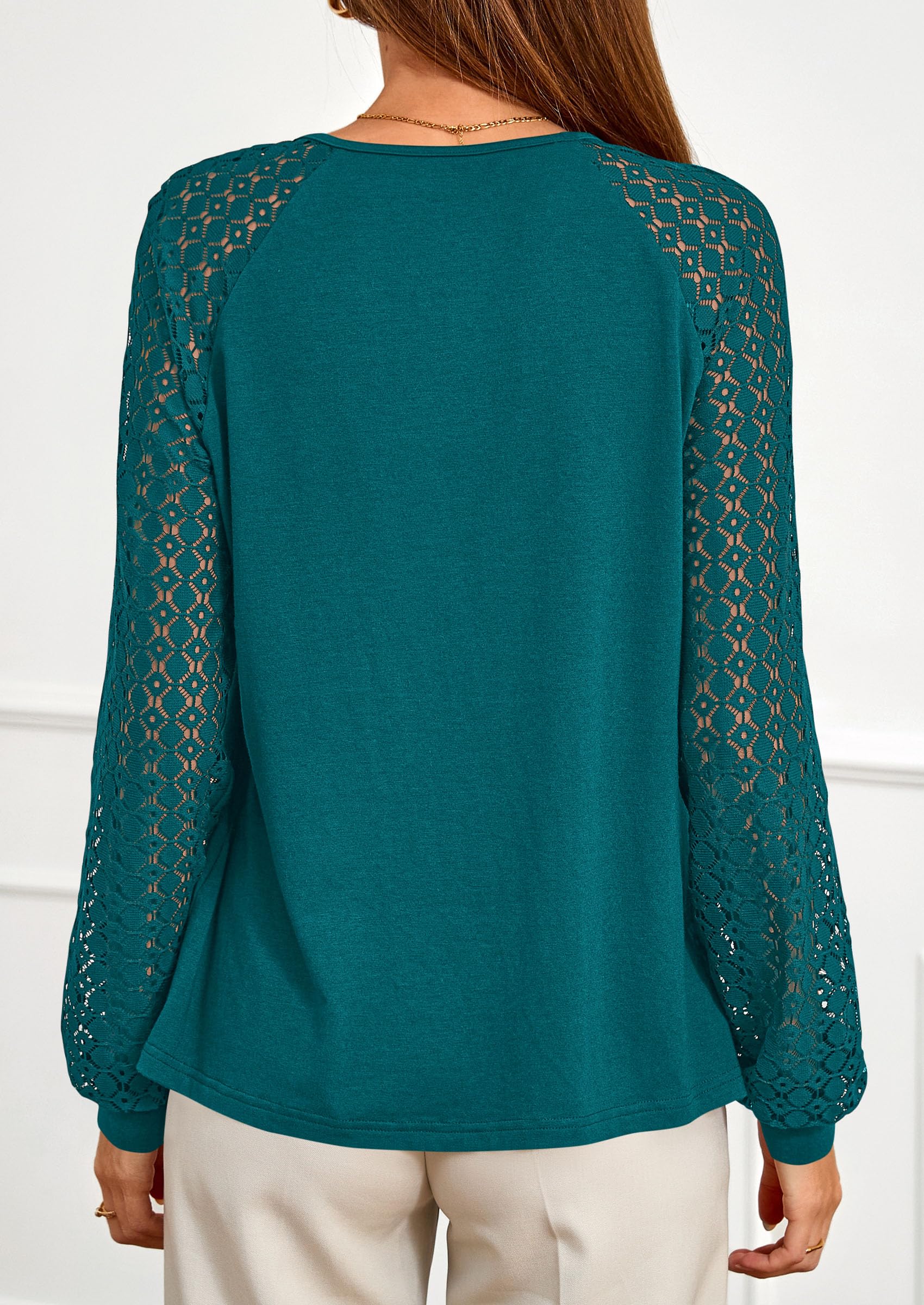 Women's Long Sleeve Shirts Fall Lace Tops,Lake Blue,S
