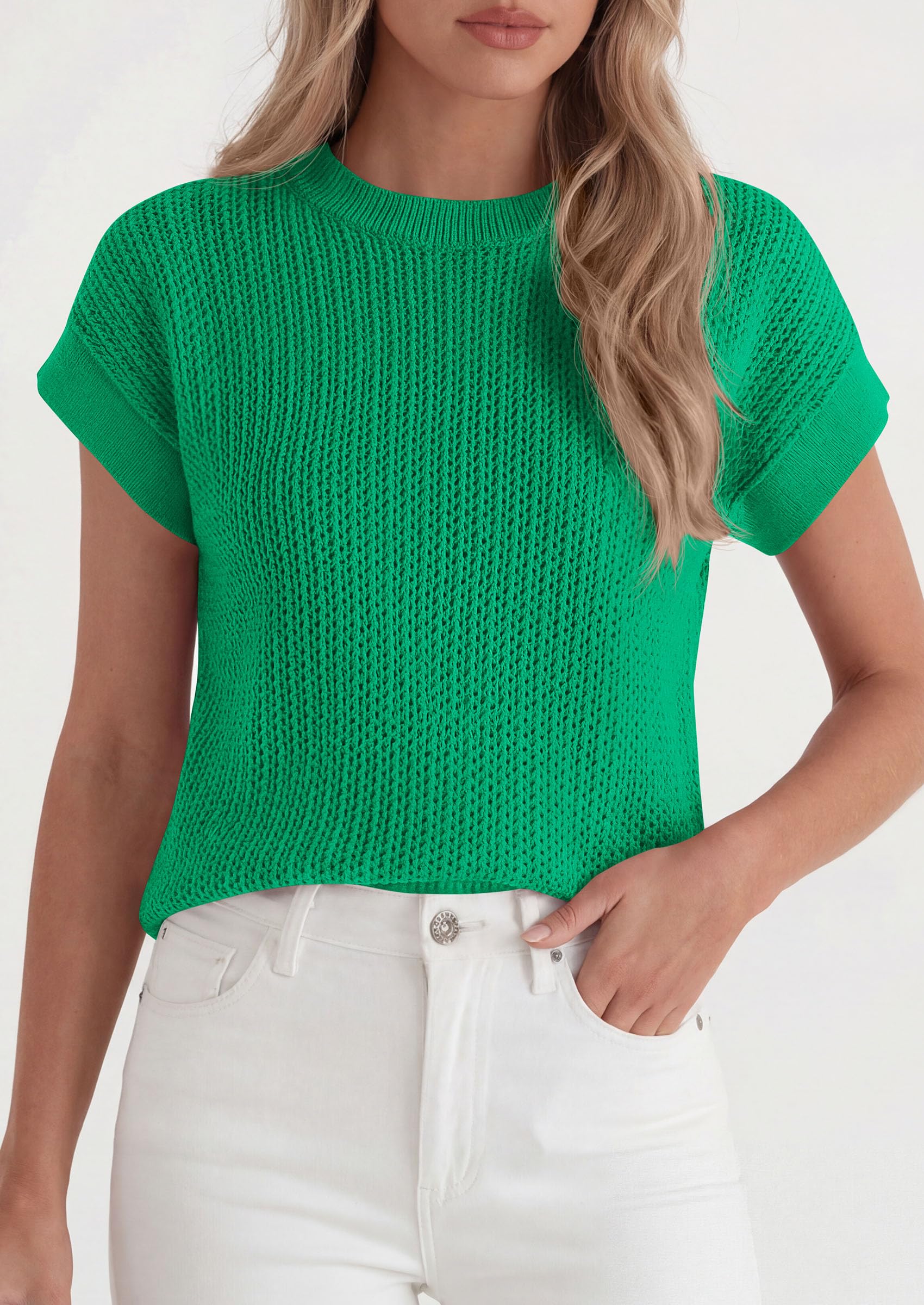 Women's Summer Sweater Vest Crochet Tops (Light Green,S)