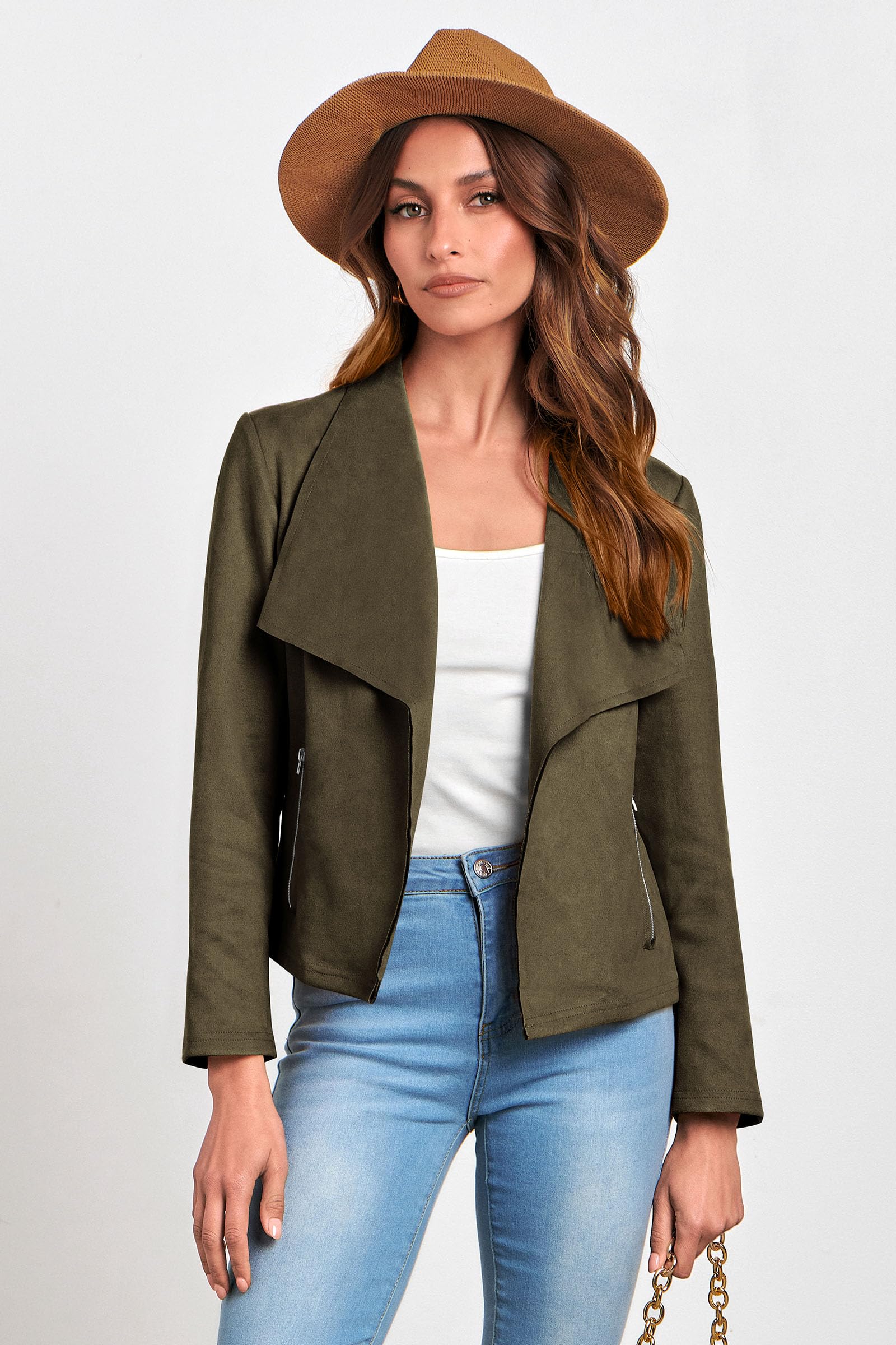 Women's Fall Fashion Faux Suede Jackets(Army Green,Small)