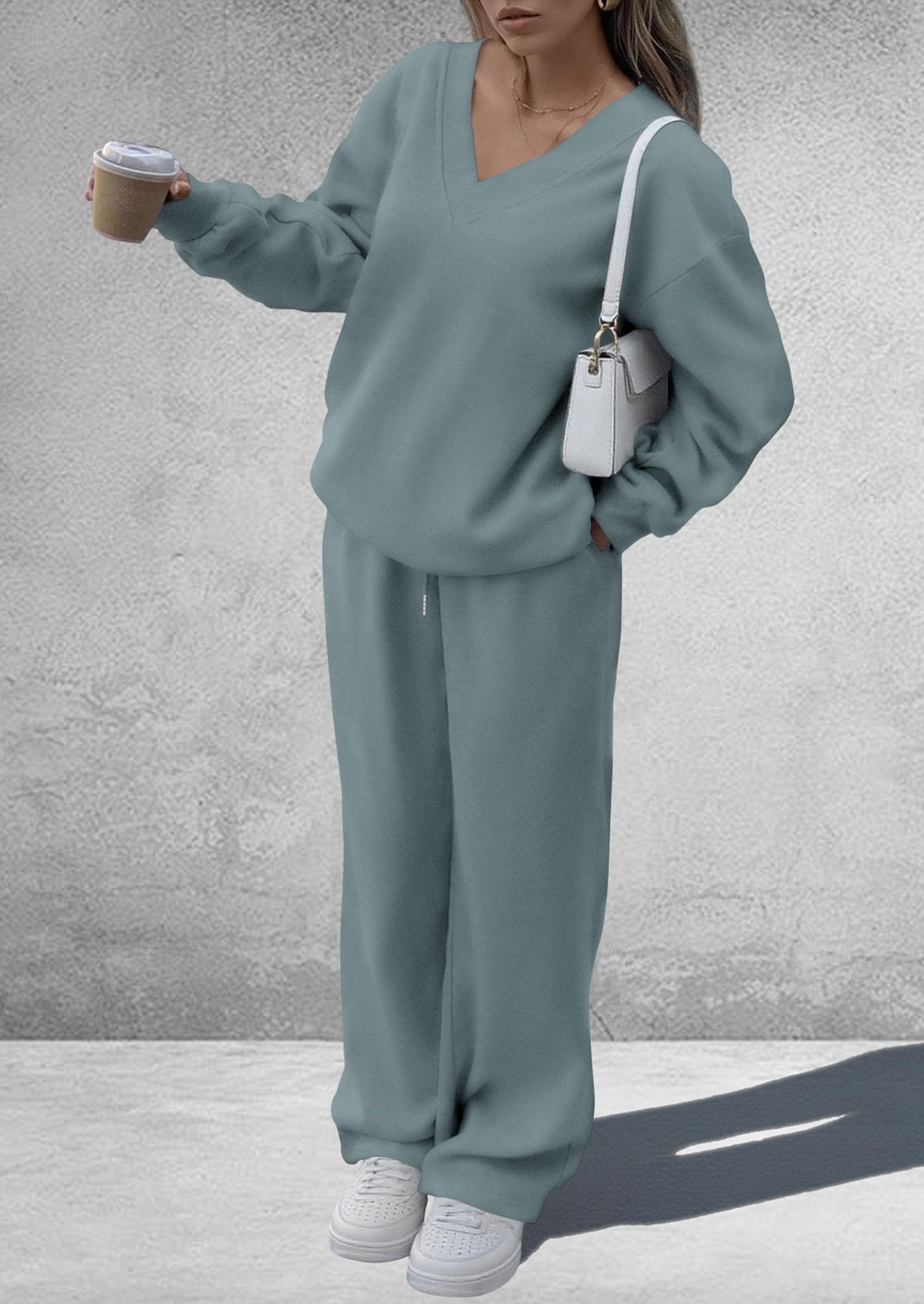 Womens 2 Piece Outfits Fall Sweatsuits,Grey Blue,S