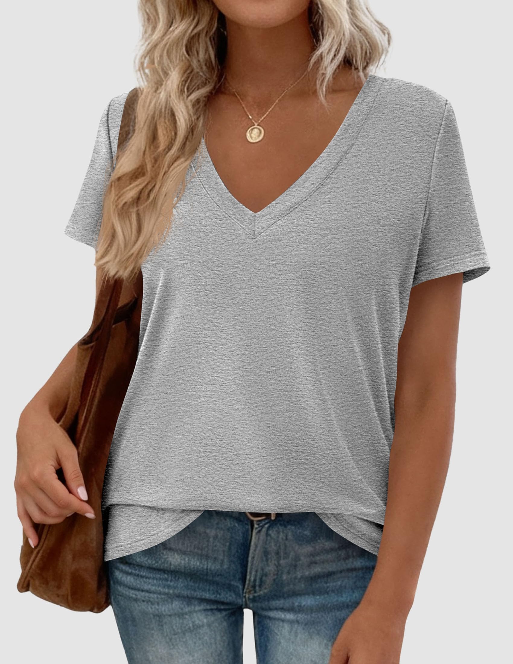 Womens Tops Short Sleeve Oversized Tshirts, Grey,S