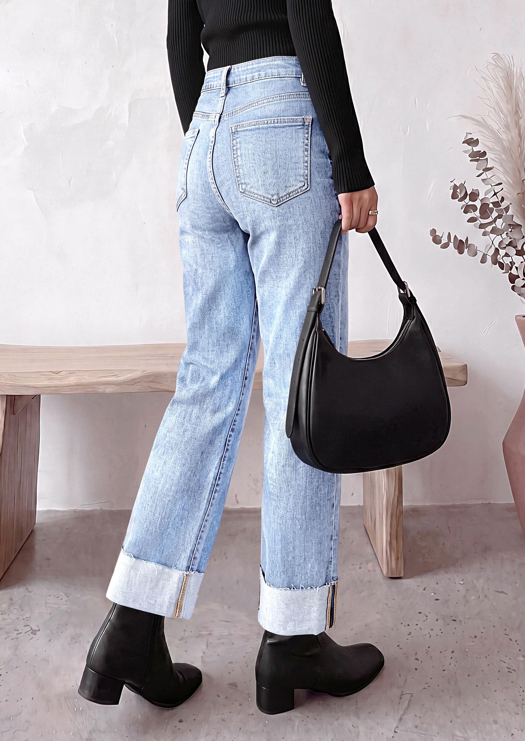 Women's Baggy Denim Jeans Wide Leg Pants Light Blue 4