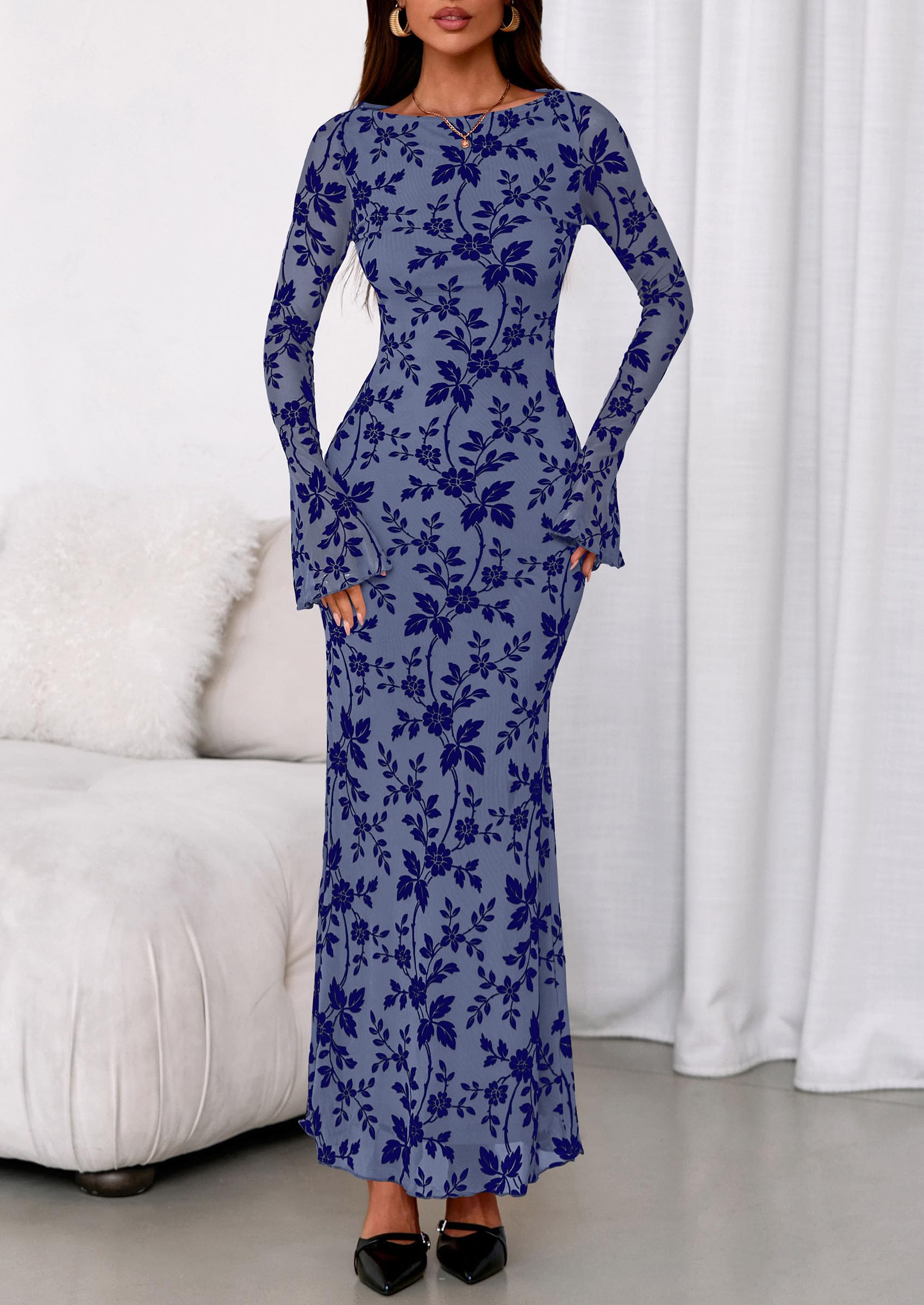 Women's Floral Bodycon Maxi Dress Wedding Guest Dresses