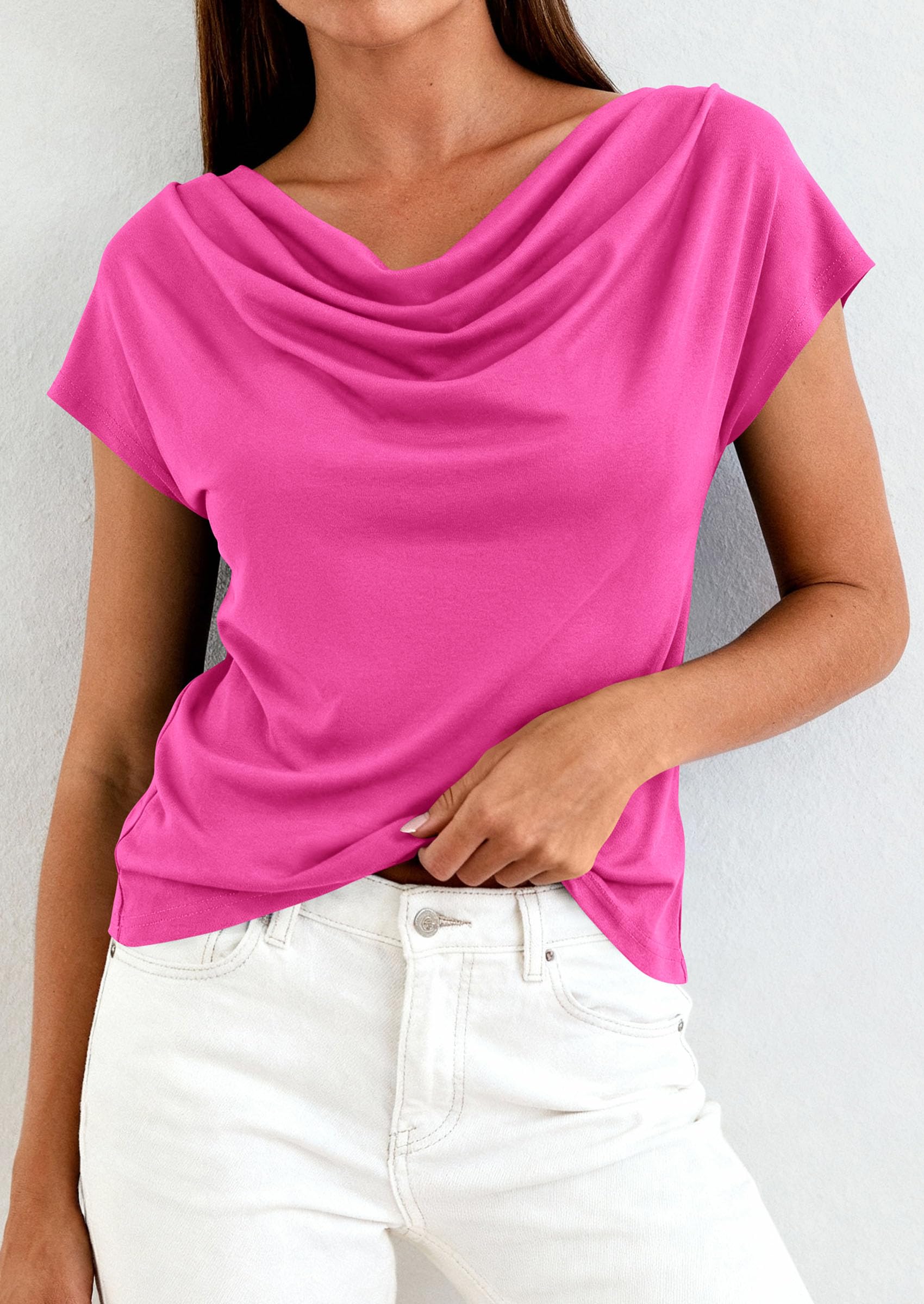 Womens Tops Dressy Business Casual Work Blouses, Hot Pink,XS