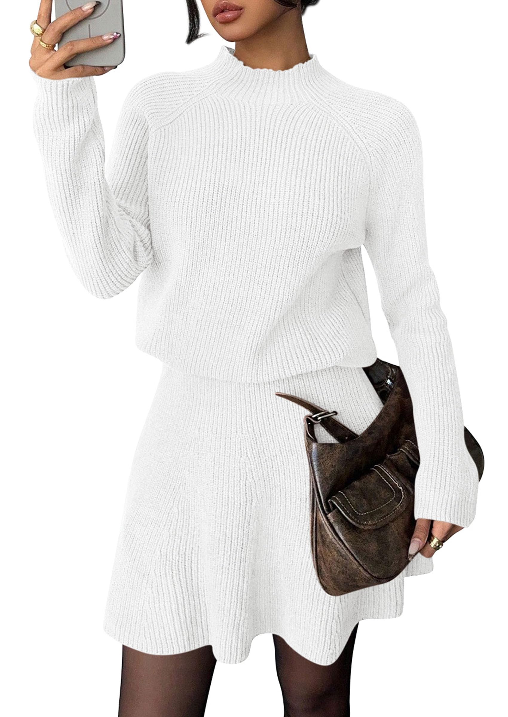 Women's Fall 2 Piece Outfits Matching Sweater Skirt Sets