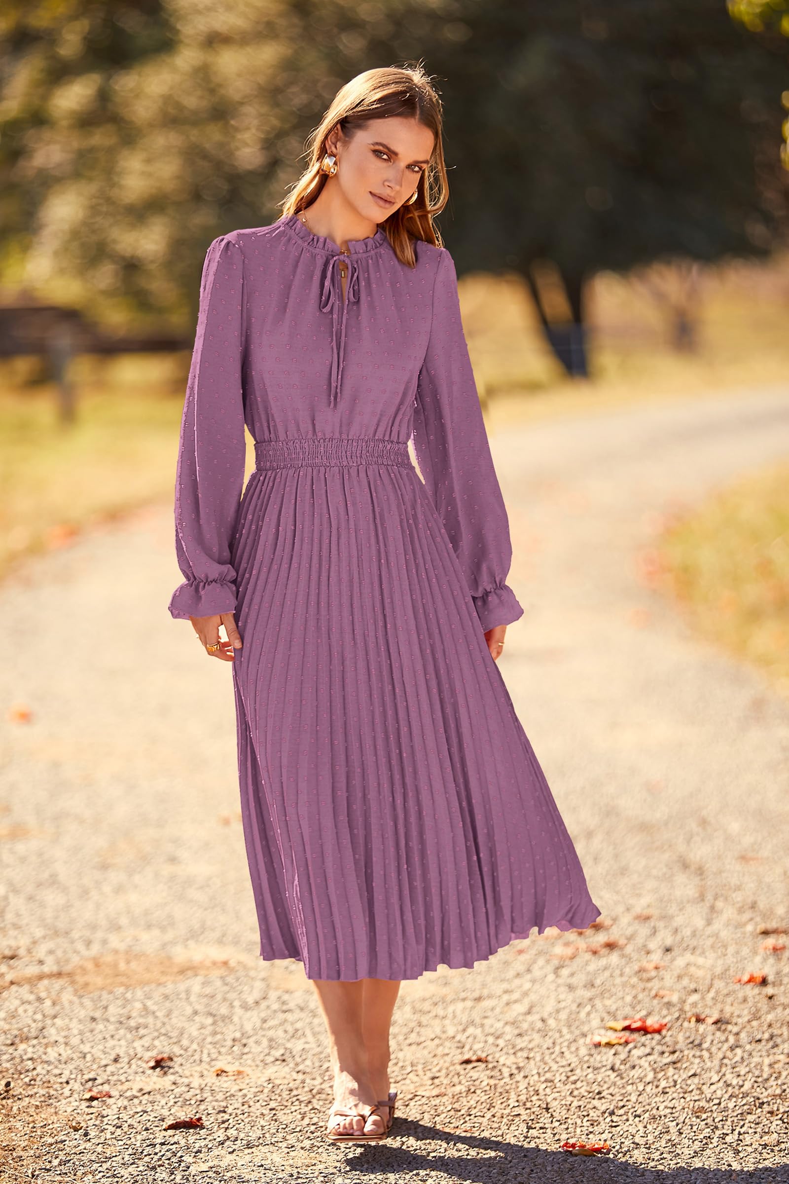 Women's Fall Midi Wedding Guest Dress(Purple,Small)