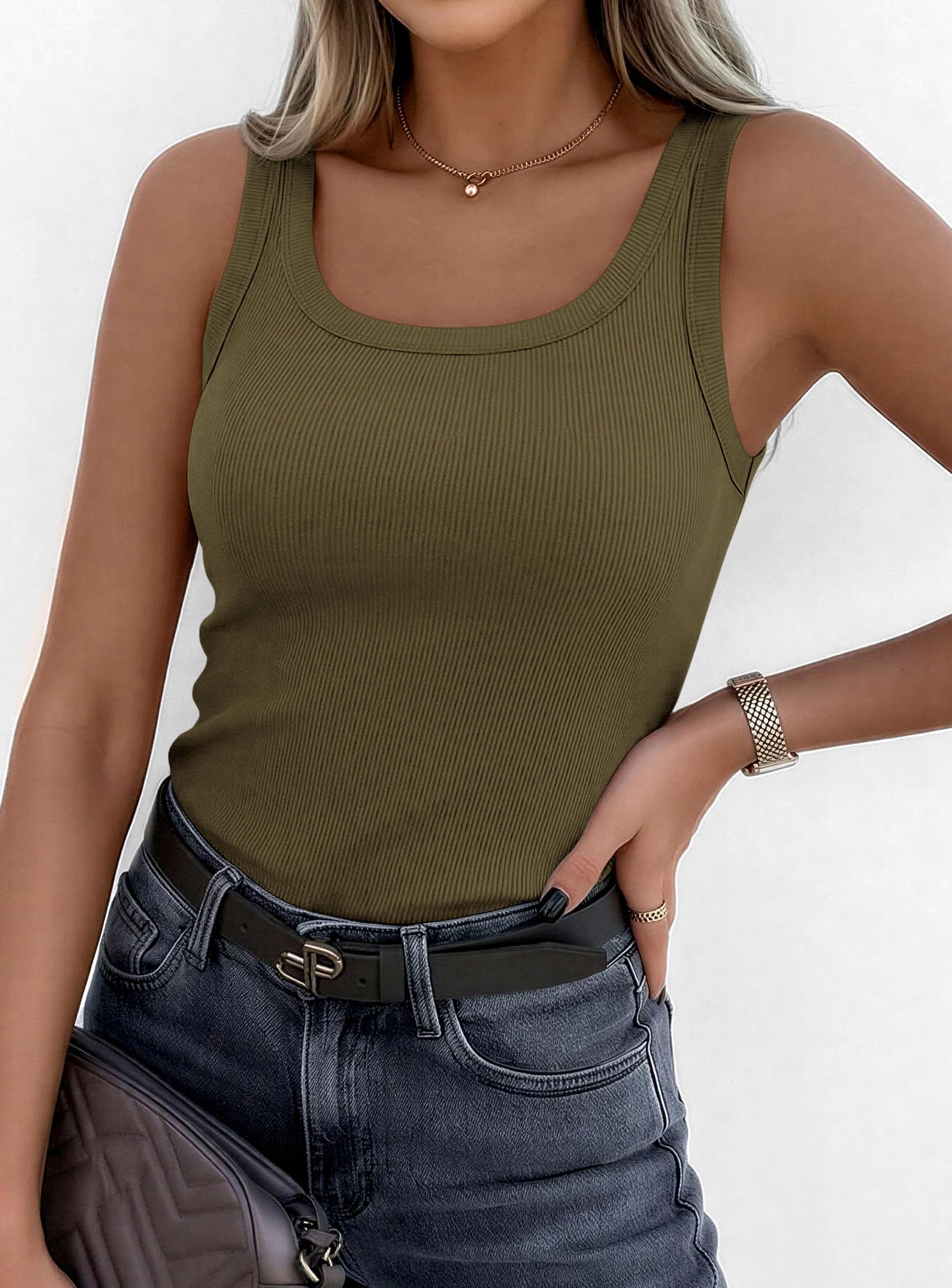 Tank Tops for Women Summer Sleeveless Tops,Army Green,S