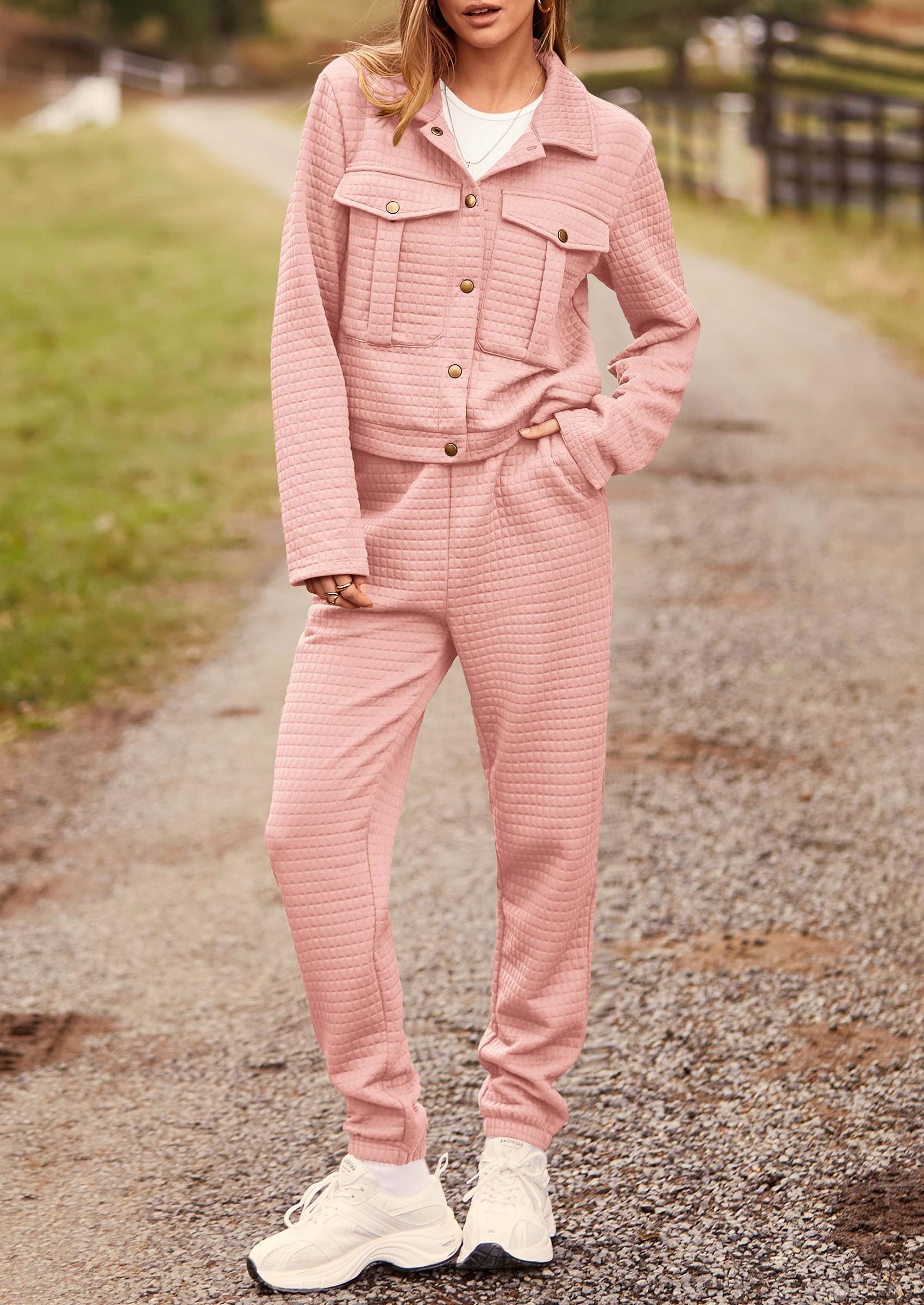 Women's 2 Piece Matching Lounge Sets Tracksuit,Pink,S