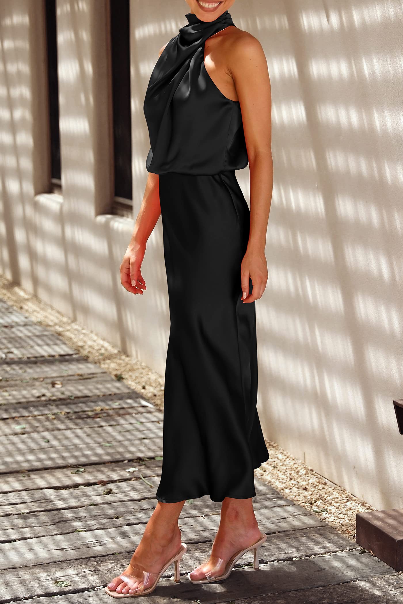 Women's Summer Satin Maxi Cocktail Dress Black