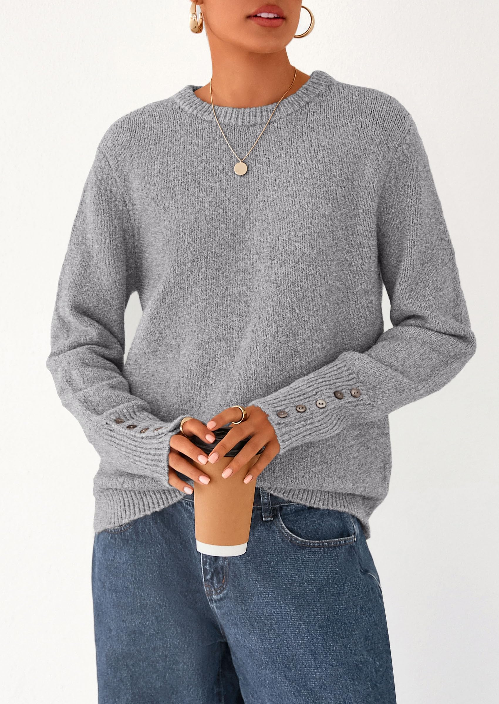 Fall Sweaters for Women Cozy Casual Pullover Ribbed Knit Tops