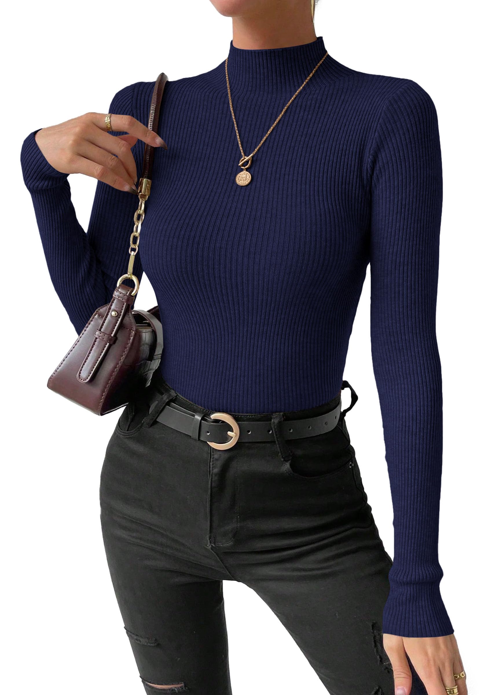 Women's Mock Turtleneck Lightweight Sweaters Fall Knit Tshirts