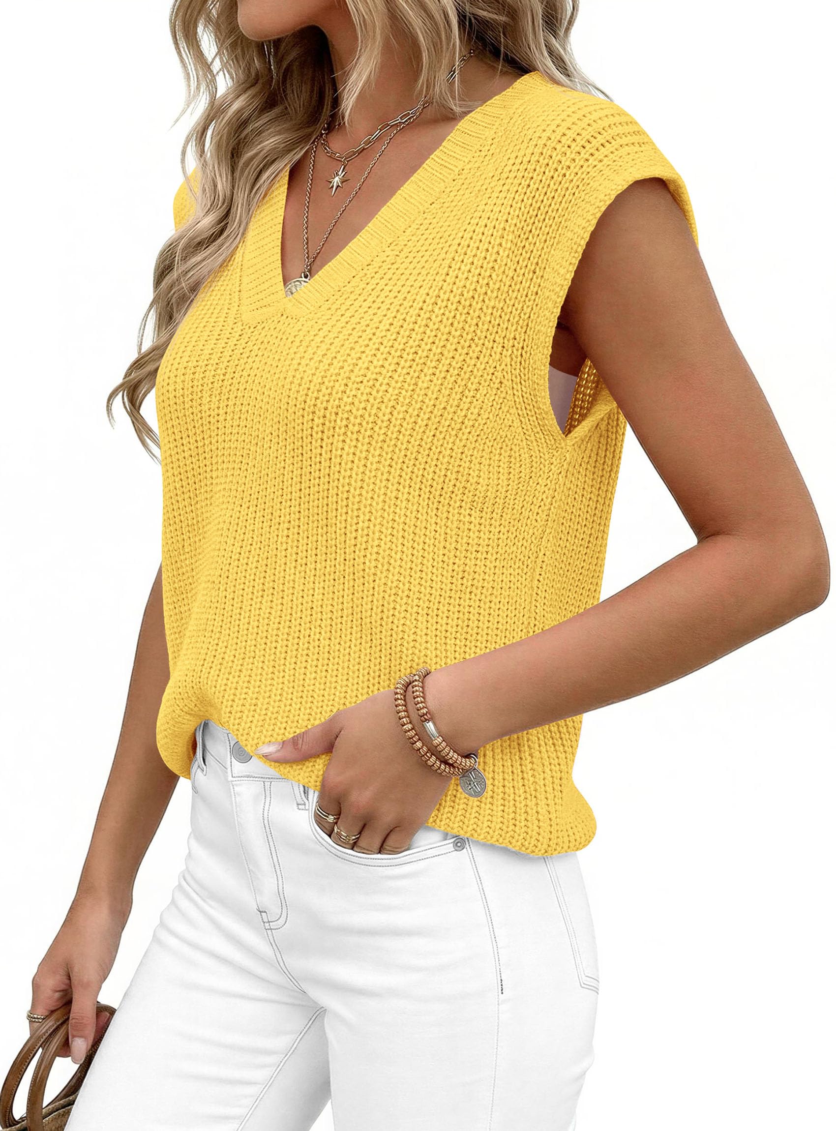 Women's Cap Sleeve Sweaters Vest Summer Tops (Yellow,S)
