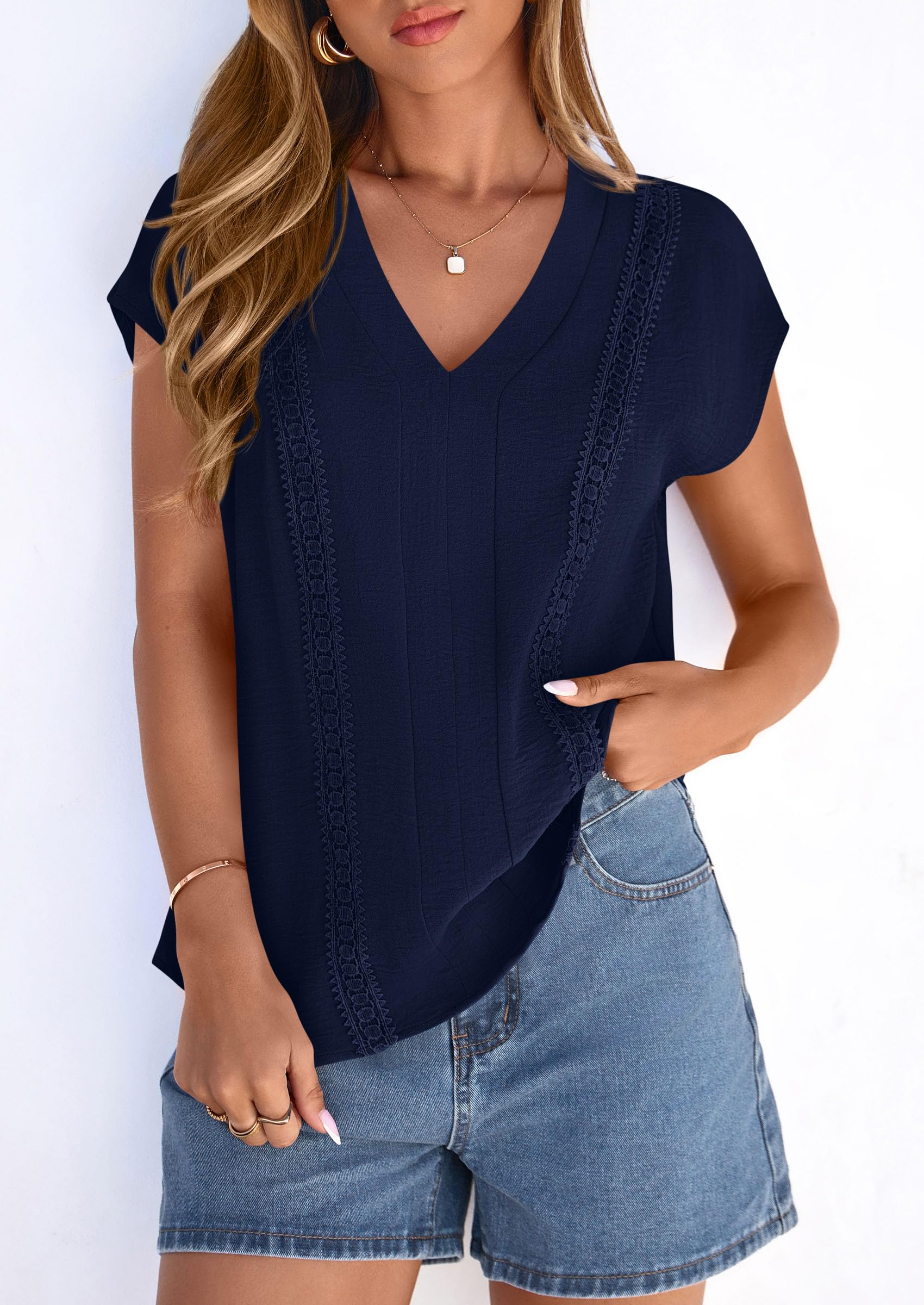 Women's Summer Tops Dressy Casual Blouses,Navy Blue,S