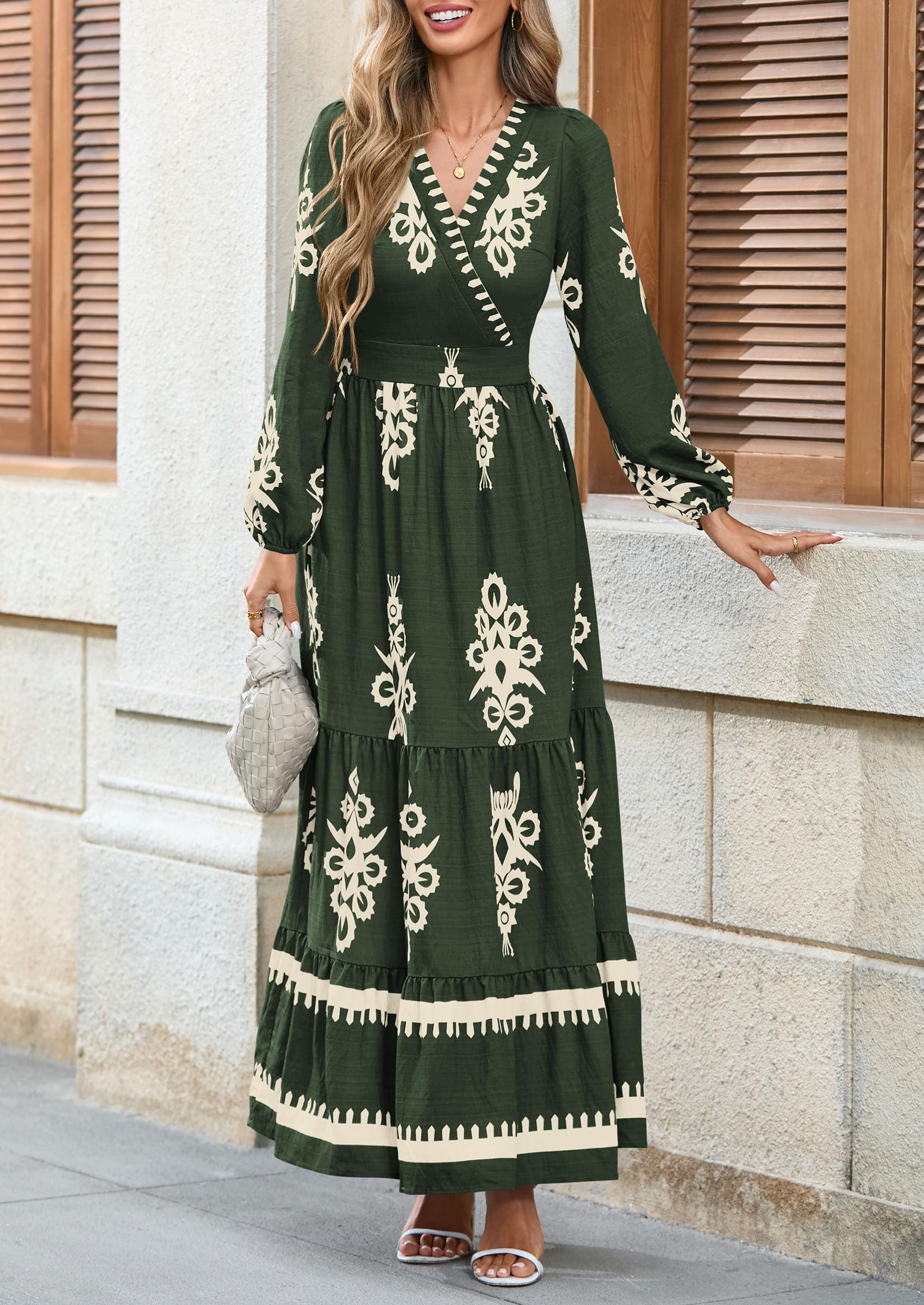 Women's Long Sleeve Floral Boho Maxi Wedding Guest Dress