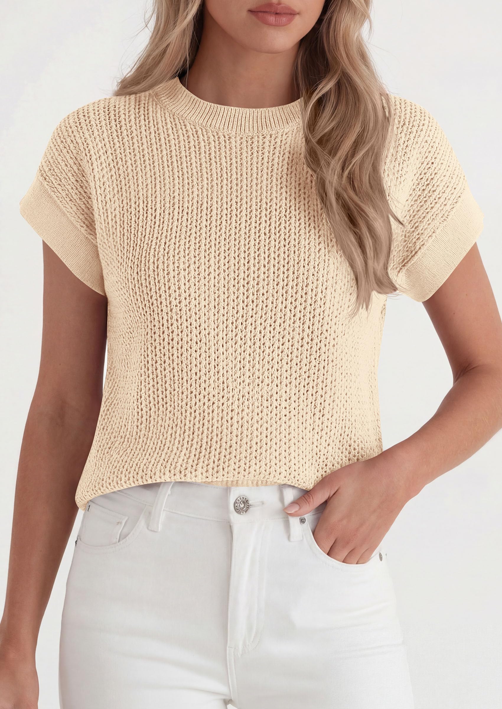 Women's Summer Sweater Vest Crochet Tops (Apricot,S)