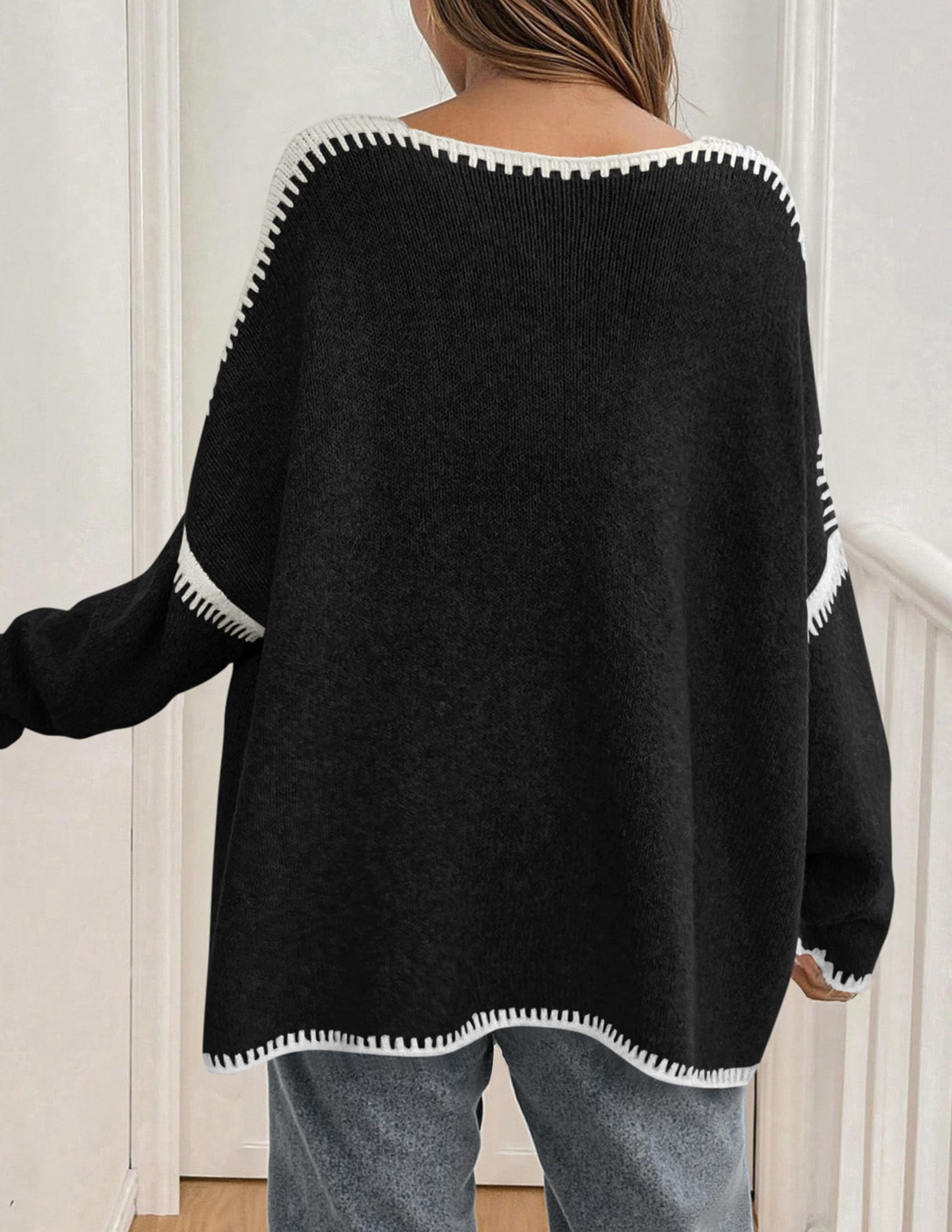 Womens Oversized Cardigan Sweaters 2026 Fall Long Lantern Sleeve Knit Open Front Lightweight Sweater (Style2-Black,Small)