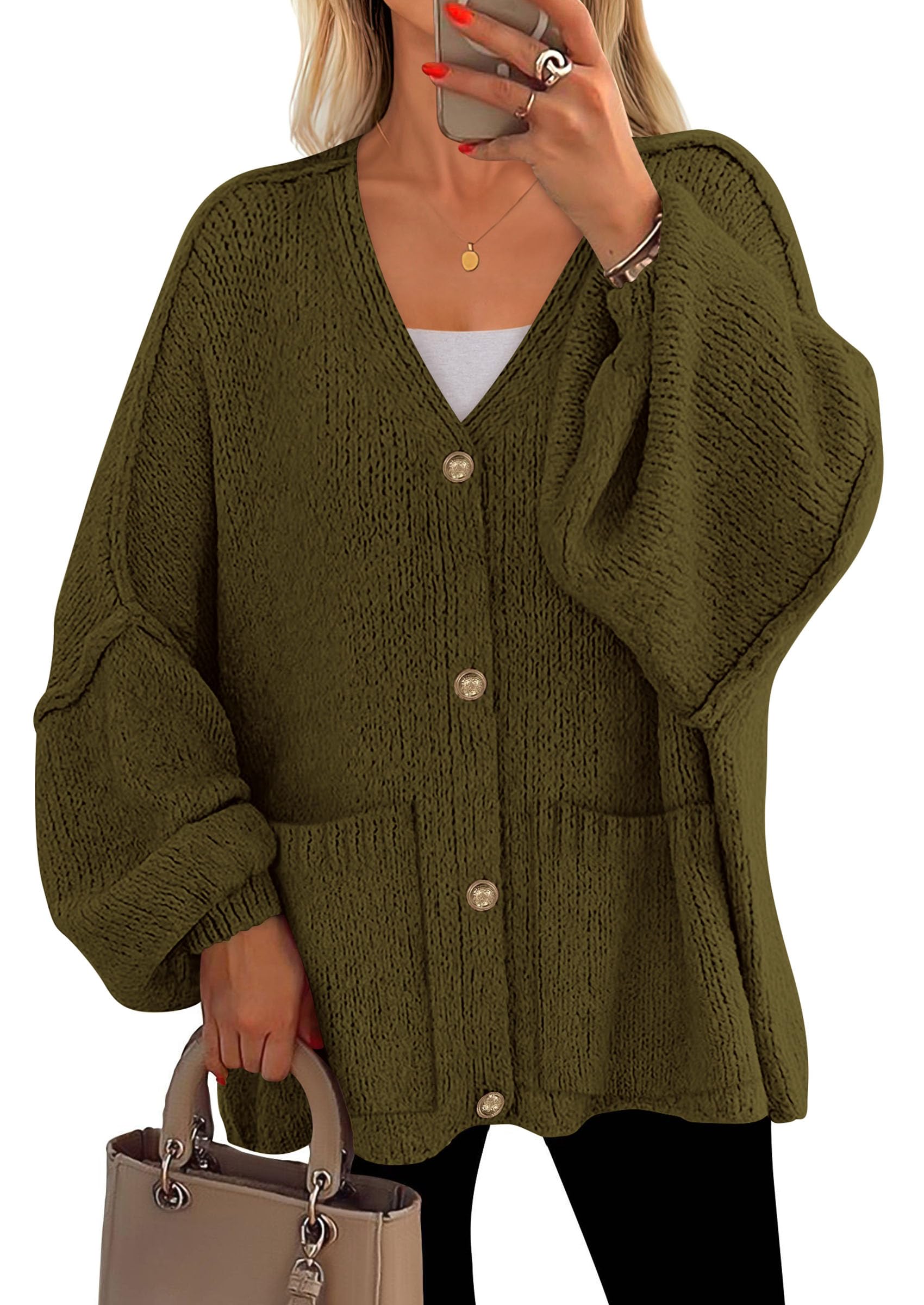 Oversized Chunky Cardigan Sweaters for Women Army Green,S