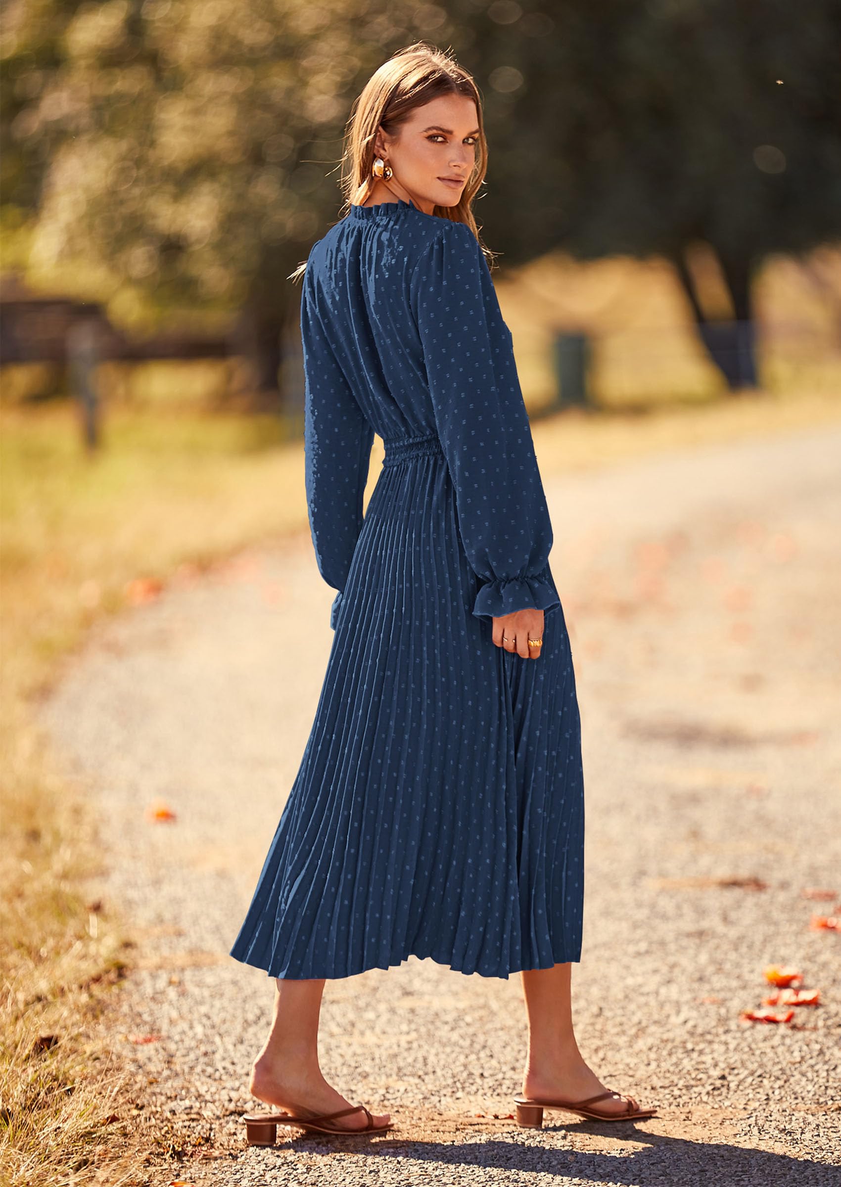 Women's Fall Midi Wedding Guest Dress(Dark Blue,Small)
