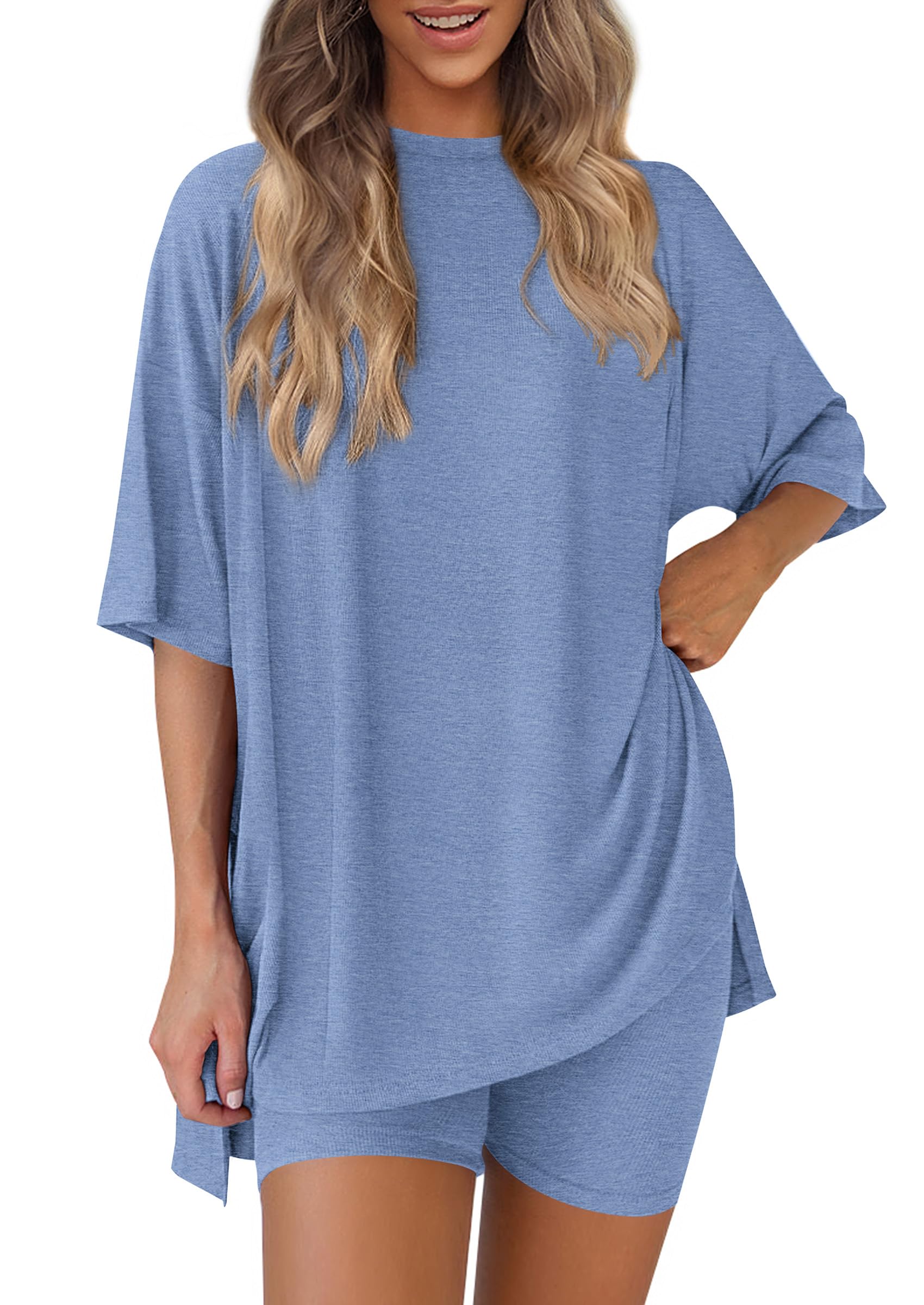 Women 2 Piece Lounge Set Airport Travel Outfit, Grey Blue,S