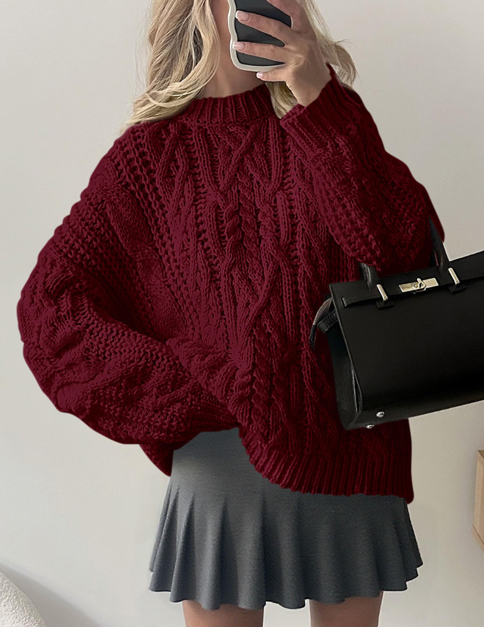 Womens Oversized Fall Sweaters Chunky Cable Knit Pullover Tops