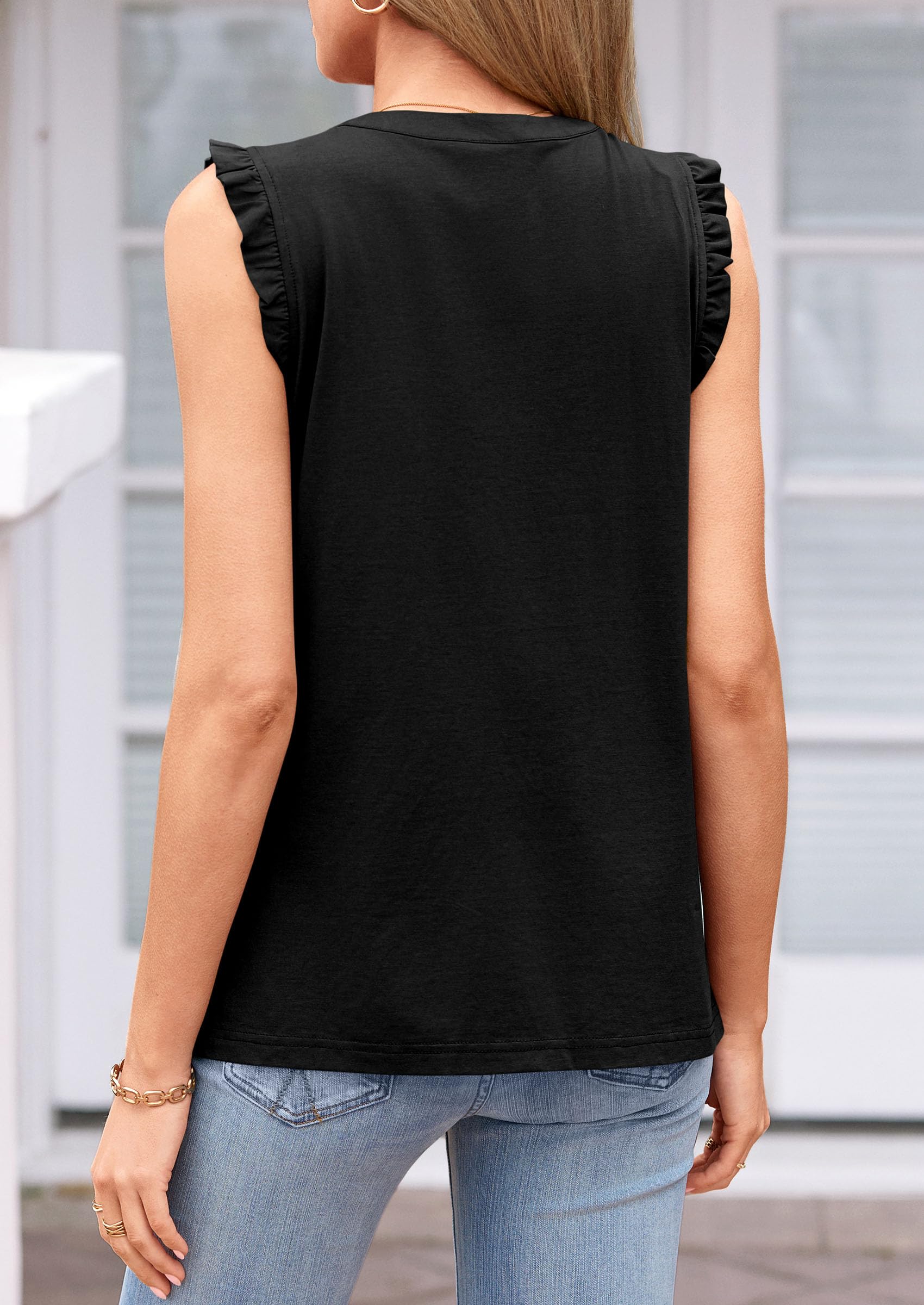 Women's V Neck Sleeveless Blouses Summer Tops,Black,S