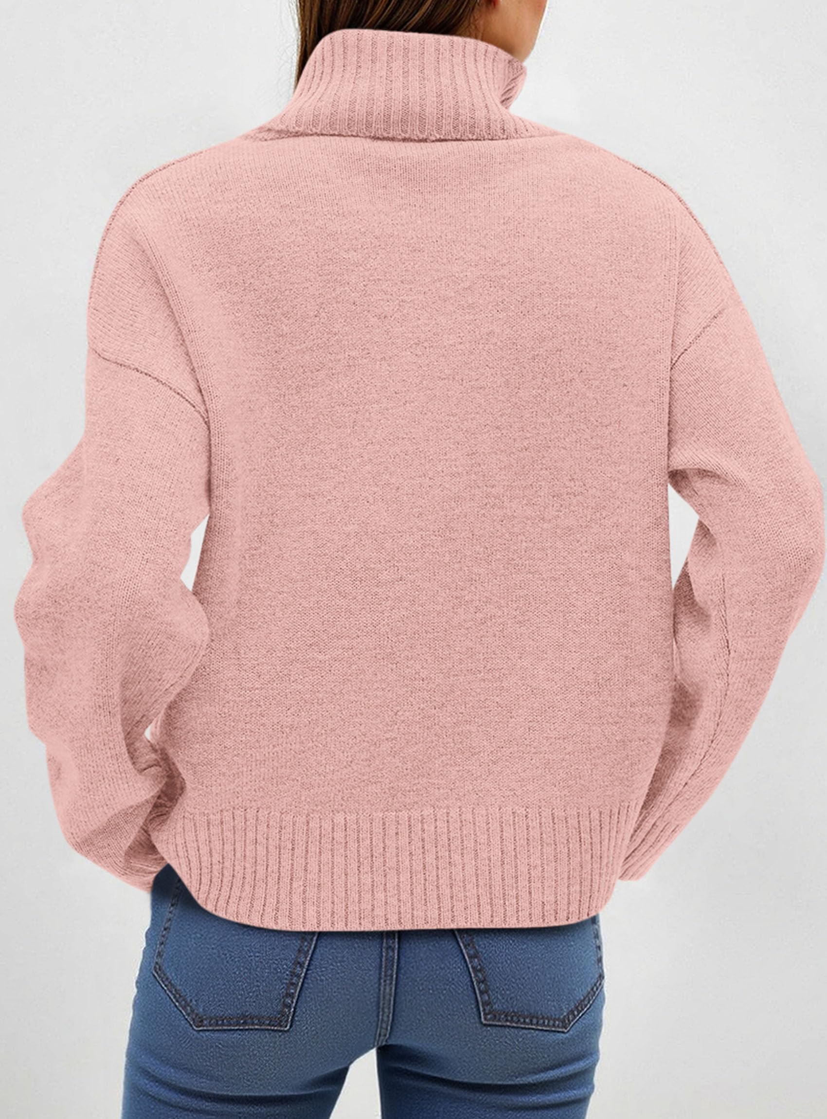Womens Turtleneck Long Sleeve Knit Sweater,Pink,S
