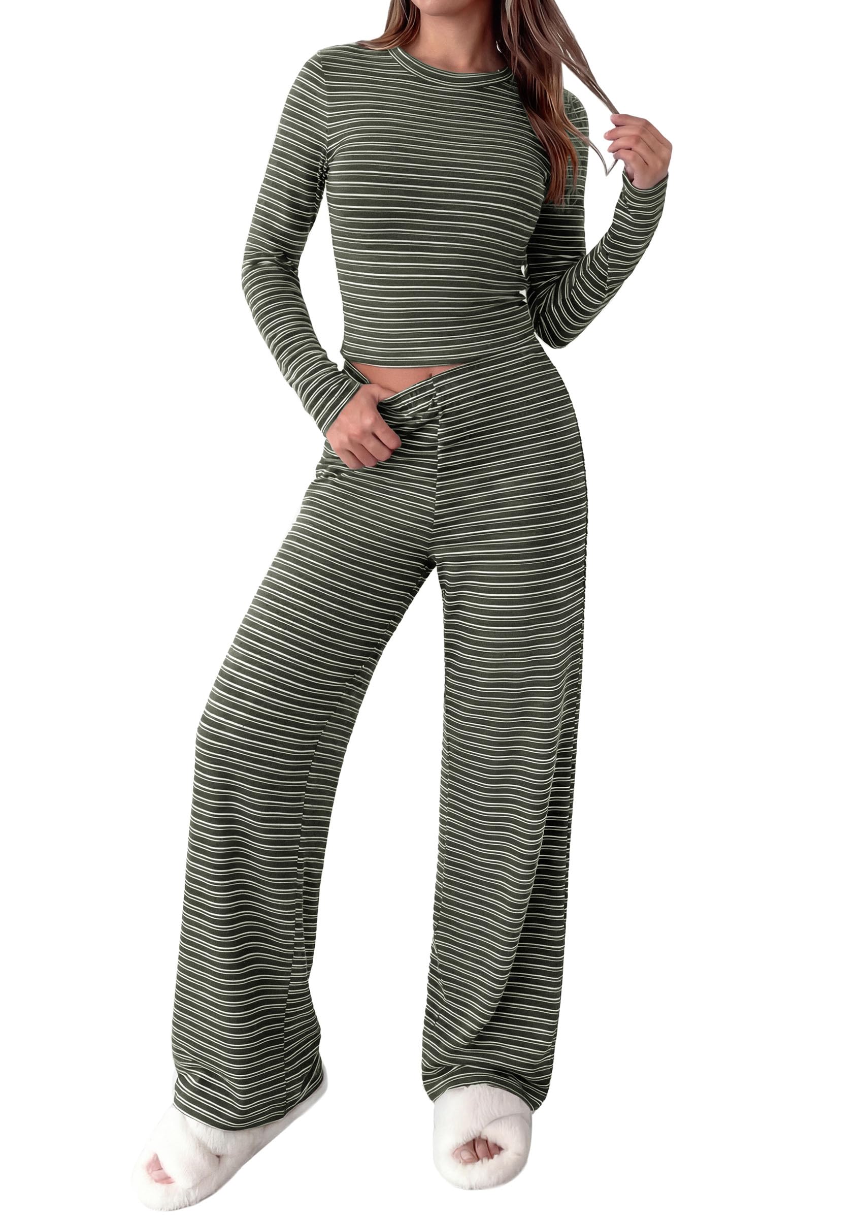 Lounge Sets for Women Fall 2 Piece Knit Matching Striped Set