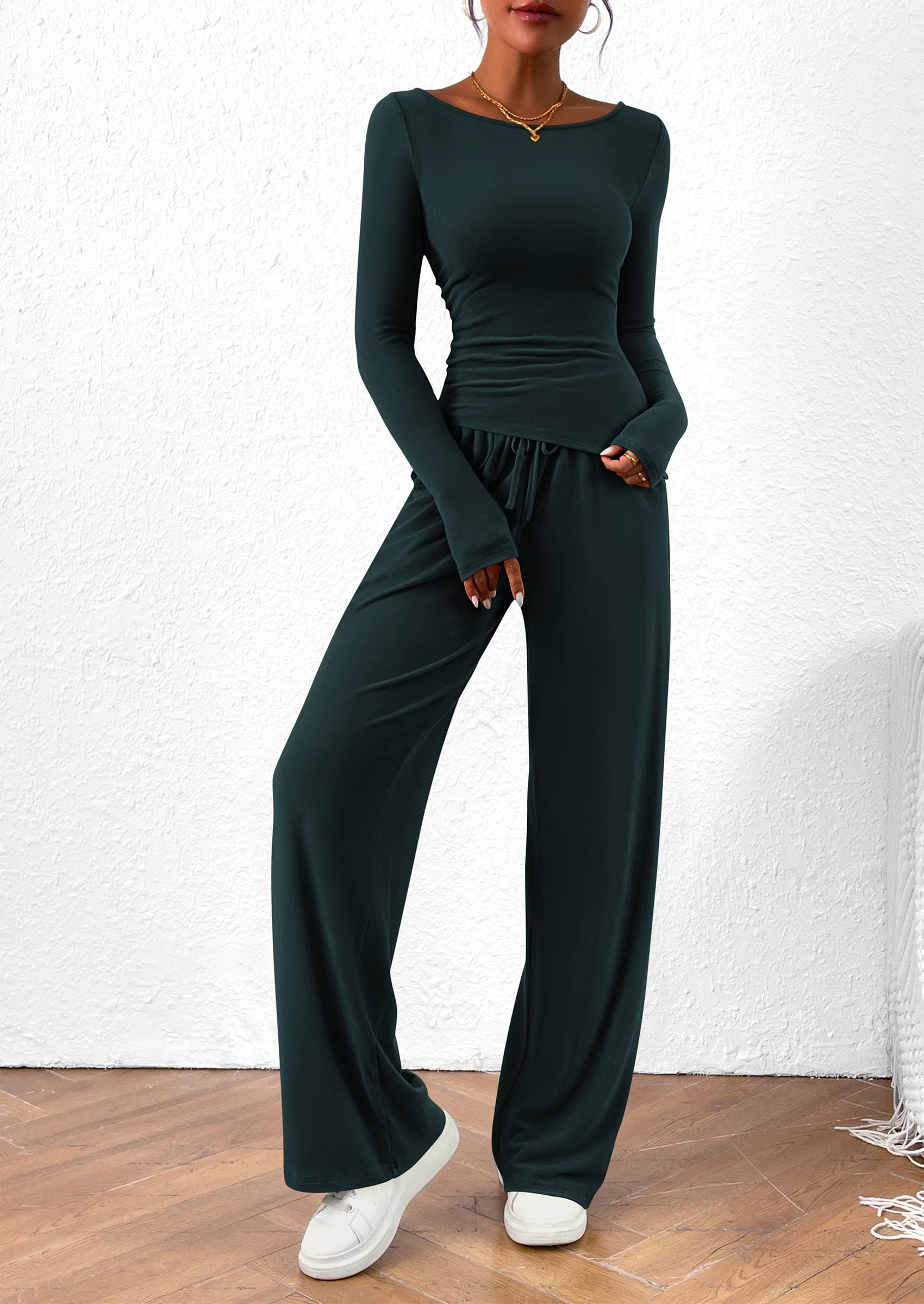 Women's 2 Piece Lounge Sets Airport Outfits(Dark Blue,XS)