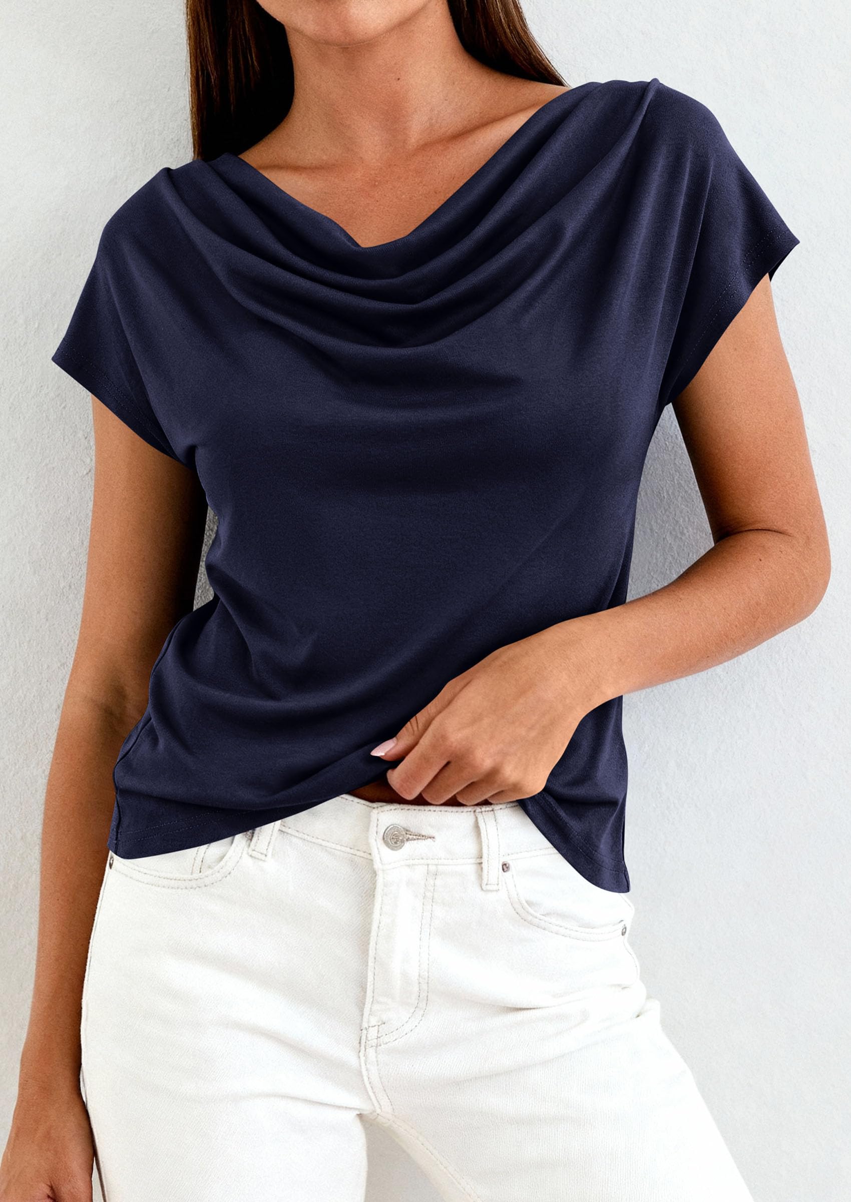 Womens Tops Dressy Business Casual Work Blouses, Navy Blue,XS
