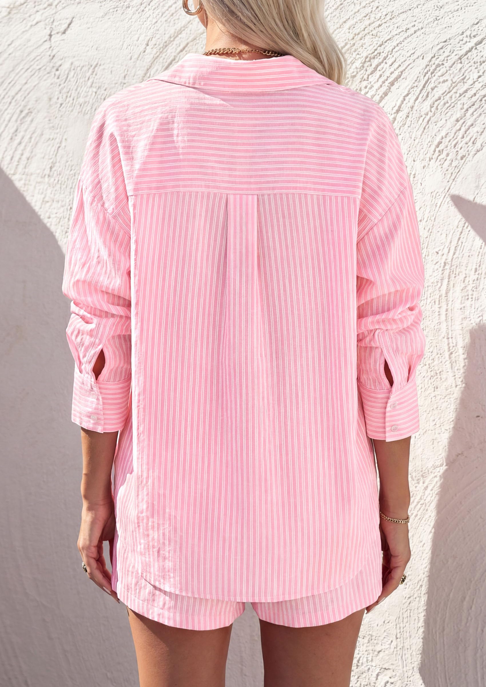 Women's Summer 2 Piece Outfits Lounge Sets Striped Pink White