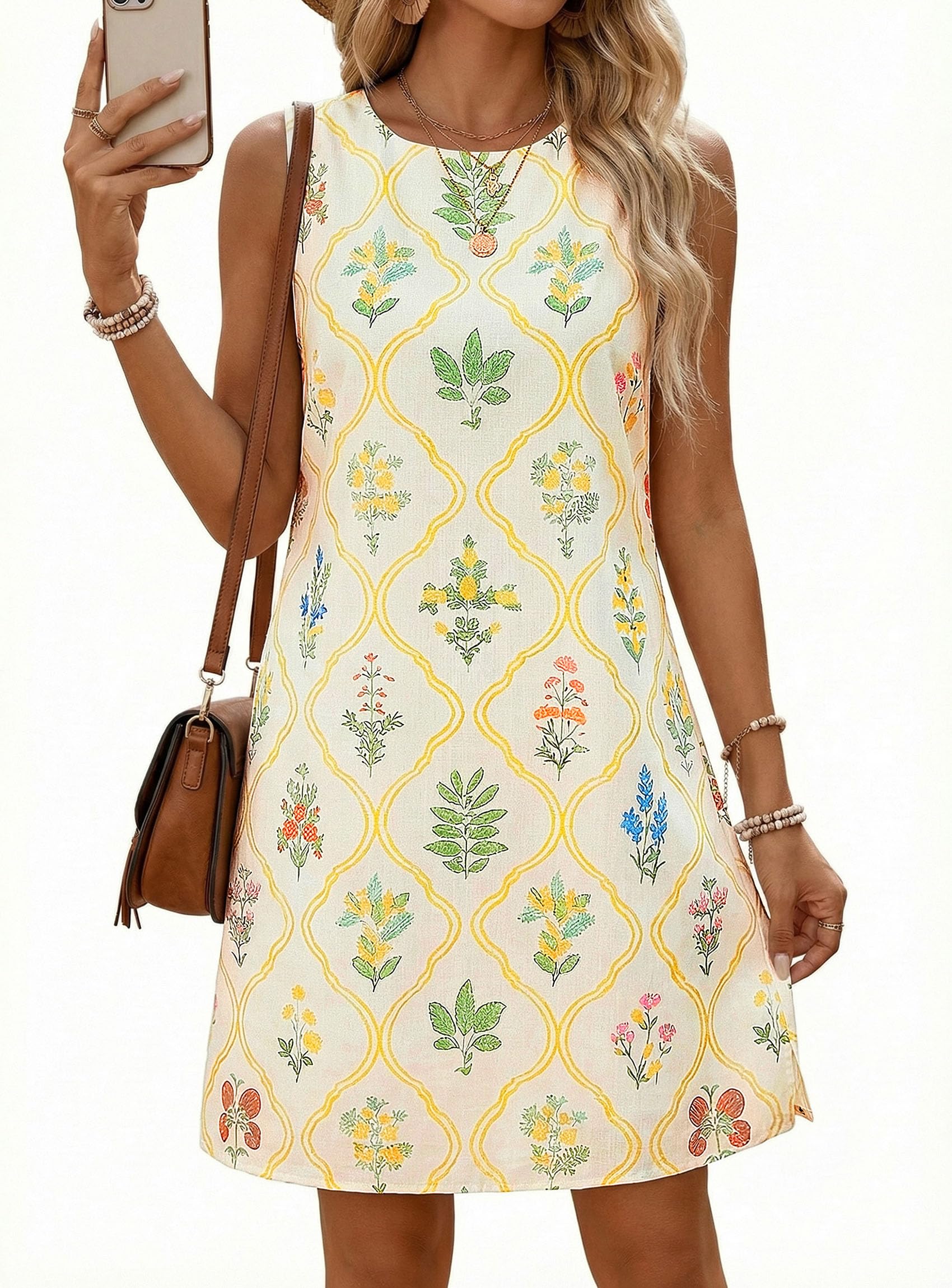 Women's Summer Floral Sundresses Sleeveless Mini Dress
