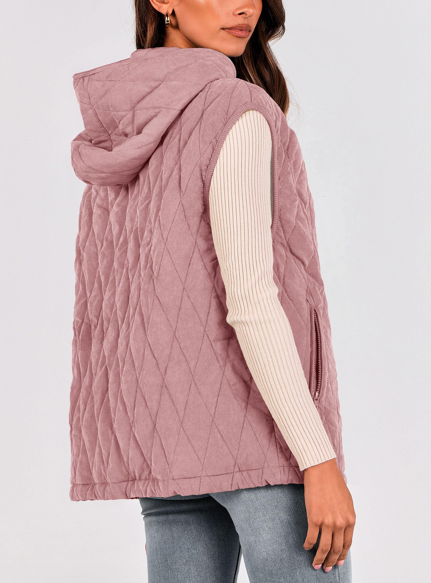 Women's Fall Fashion Vest Zip Up Jacket(Pink,Small)