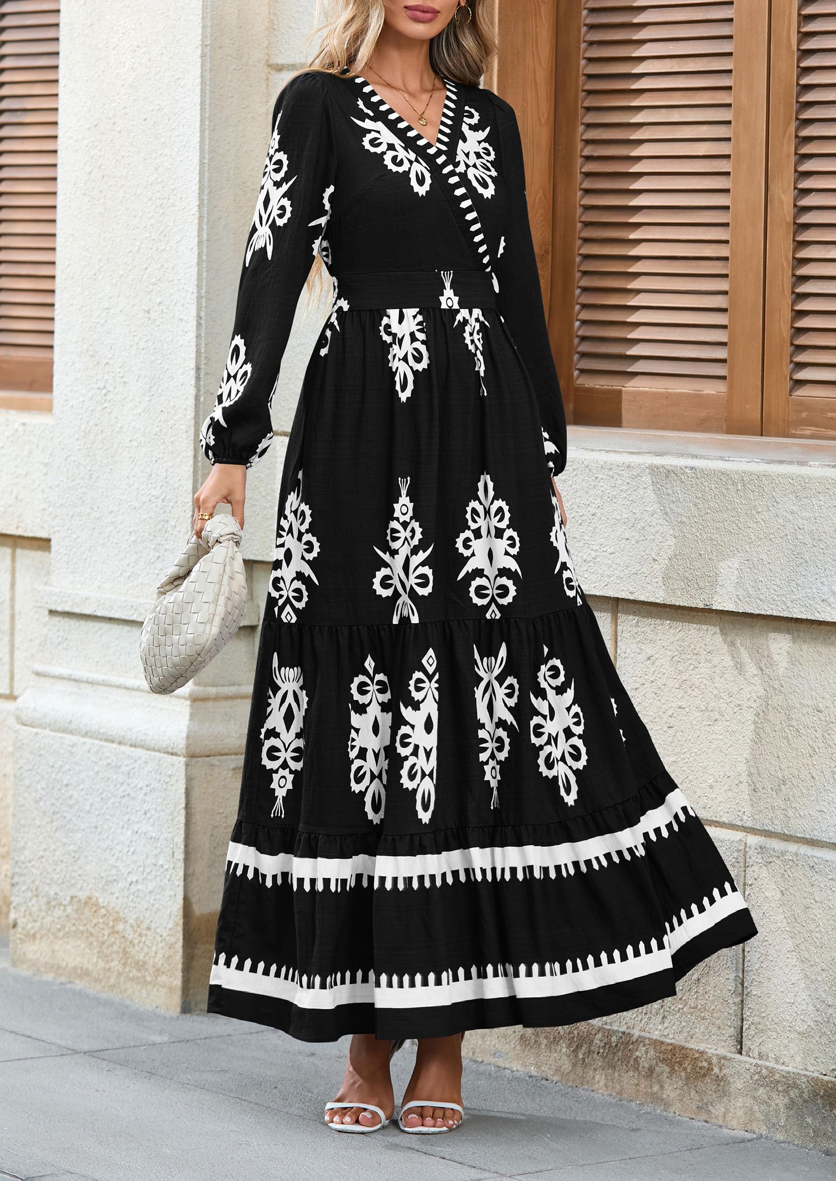 Women's Long Sleeve Floral Boho Maxi Wedding Guest Dress