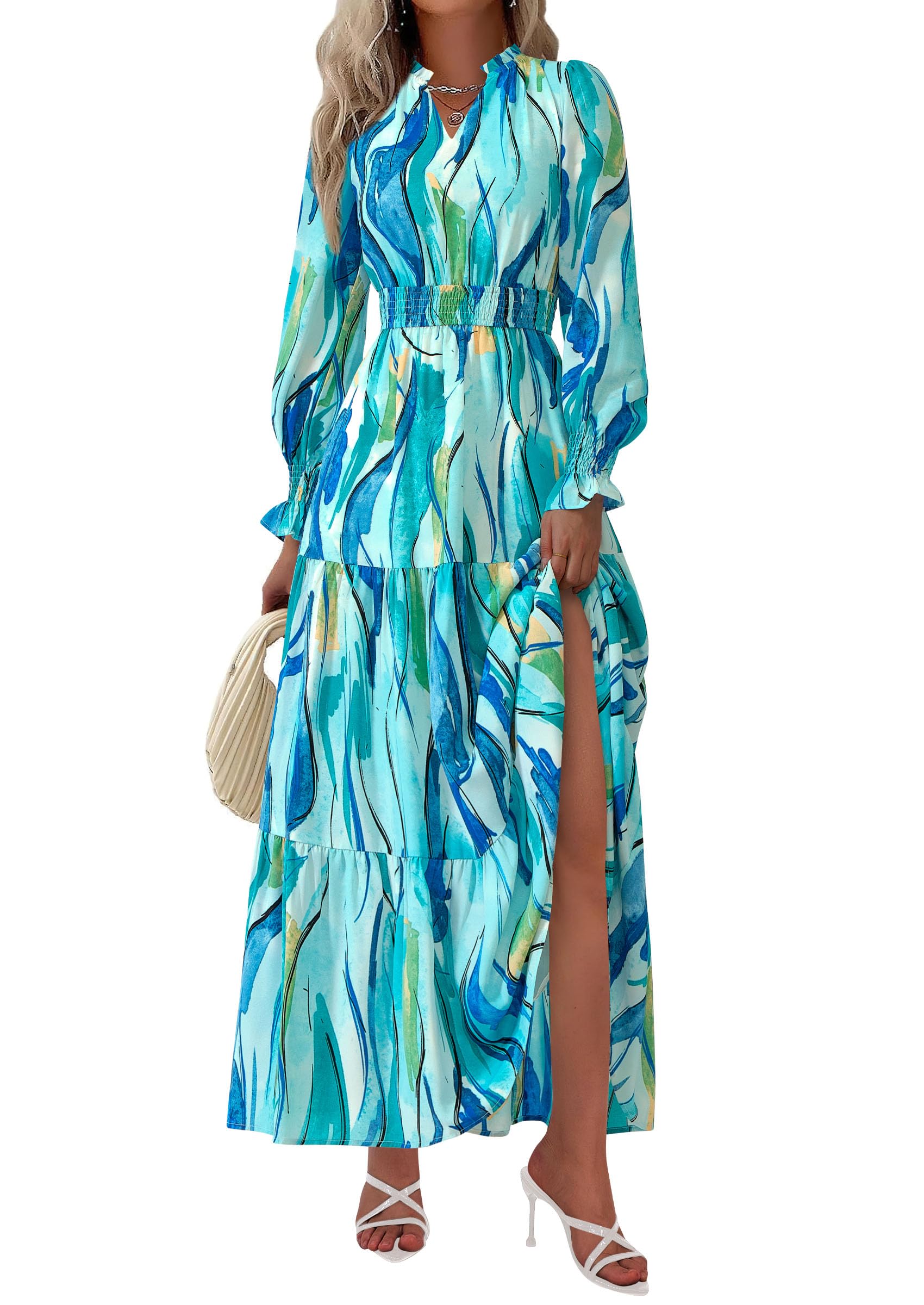 Women's Floral Maxi Dress Fall A Line Wedding Guest Dresses